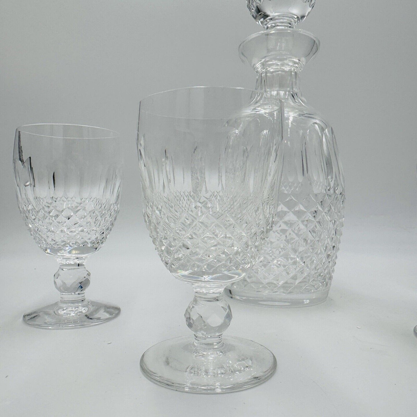 Waterford crystal colleen pattern decanter & 4 claret wine glasses Irish Clear
