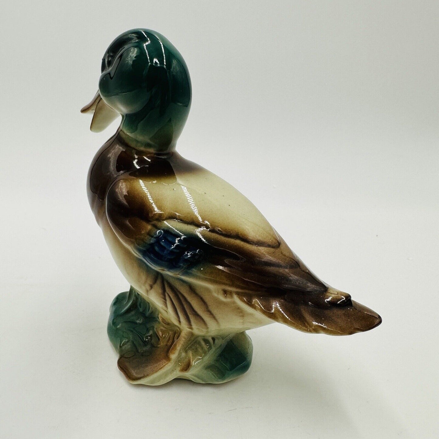 Royal Copley Duck Figurine Mallard Glazed Pottery Colorful Standing USA Vintage