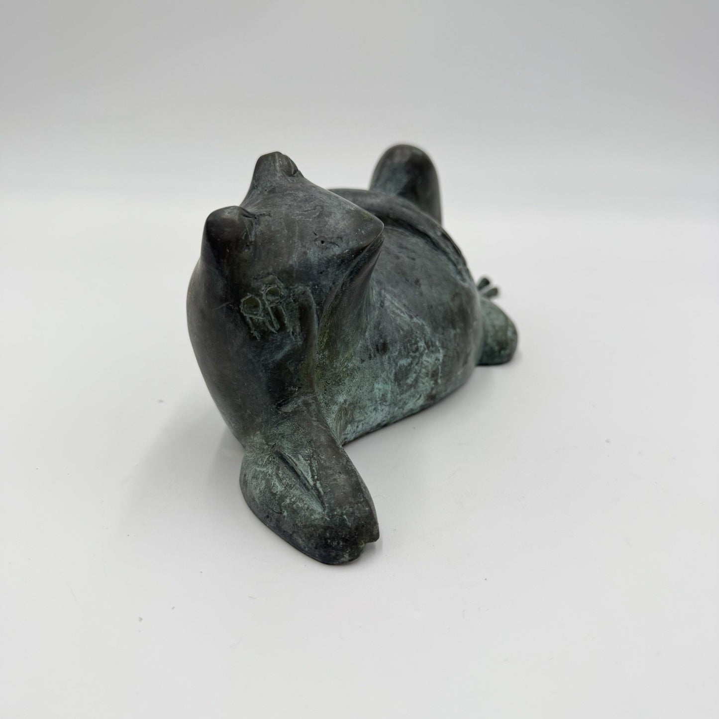 Vintage Bronze Hollow Casting RESTING Frog Sculpture 4”Hx8.5”L
