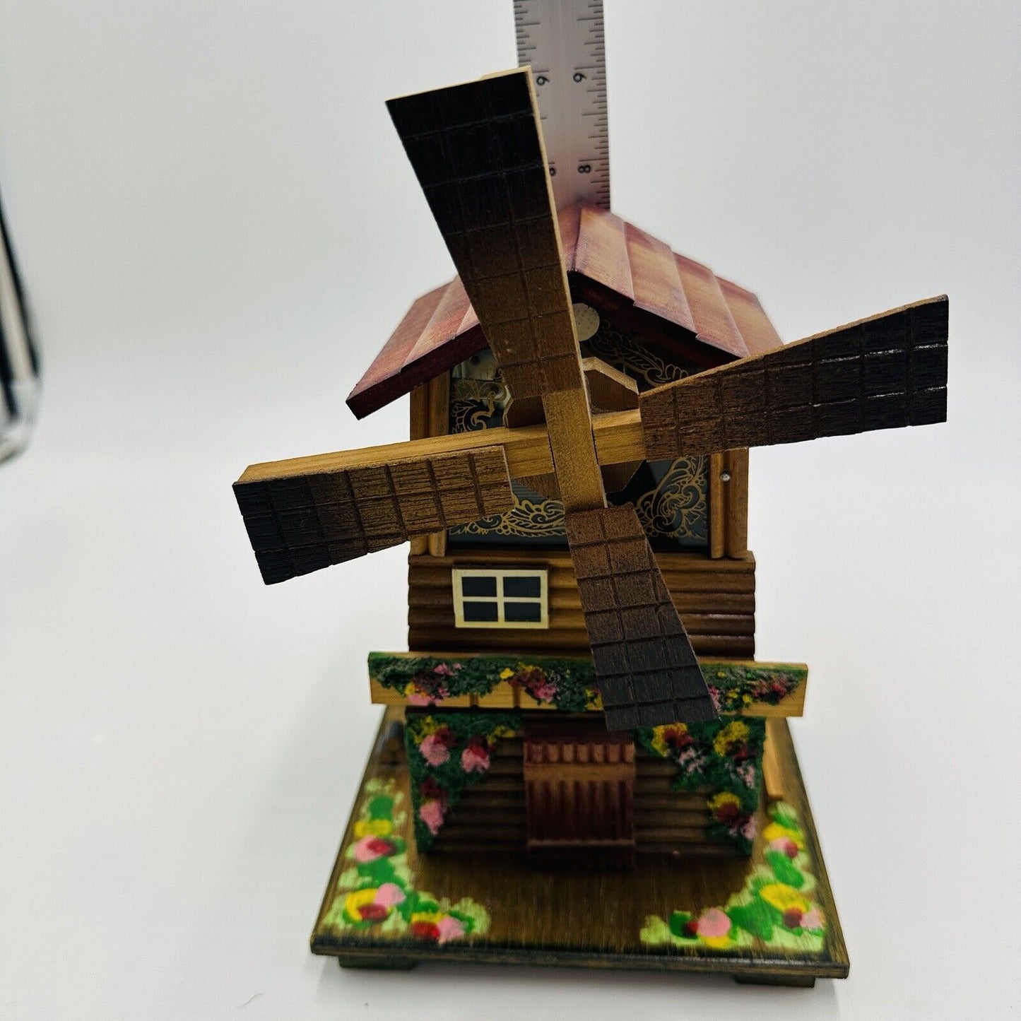 Wooden Jewelry Windmill Wood Box Shaped Dutch Vintage Hand-painted Home Decor