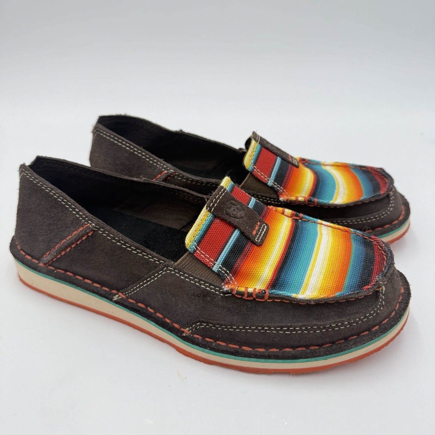 Ariat Cruiser Womens Suede Chocolate Fudge Serape Print Slip-on Shoes Size 7.5B