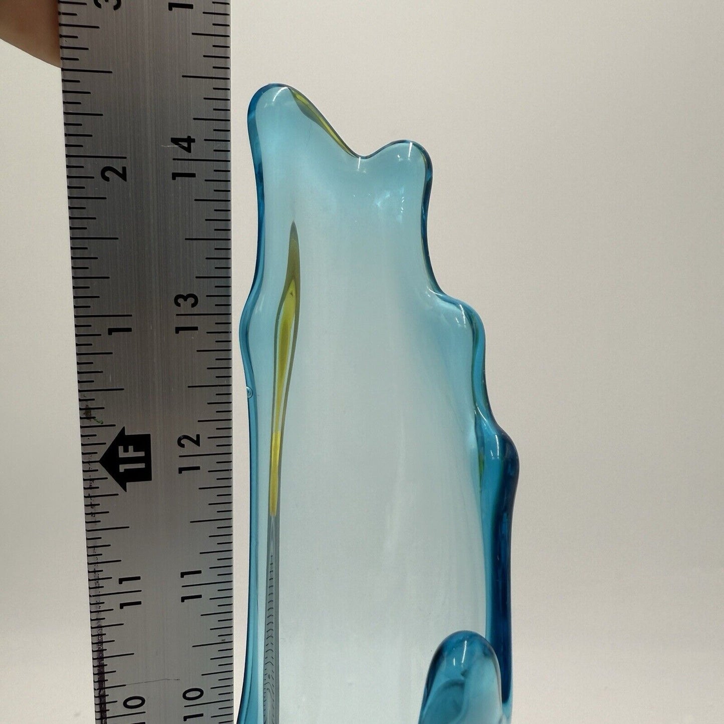 LE Smith Vase 14.5in 3-Toed Art Glass Swung Peacock Blue Vintage Retro Decor MCM