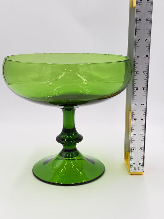 Vintage Empoli Art Glass Italy Green Emerald Compote Footed Bowl Pedestal
