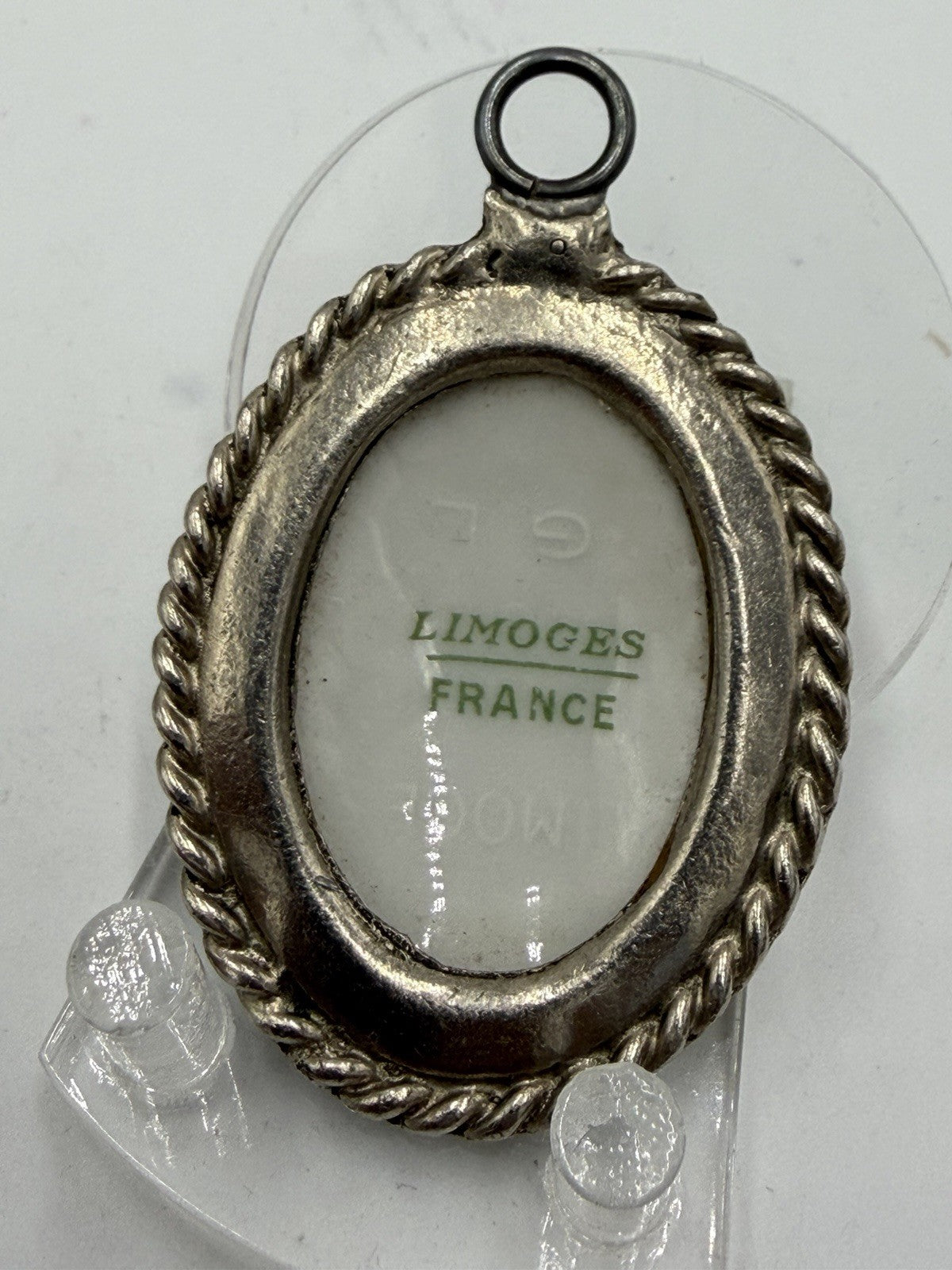 Limoges France Porcelain Portrait Oval Victorian Woman Pendant 2” Cameo