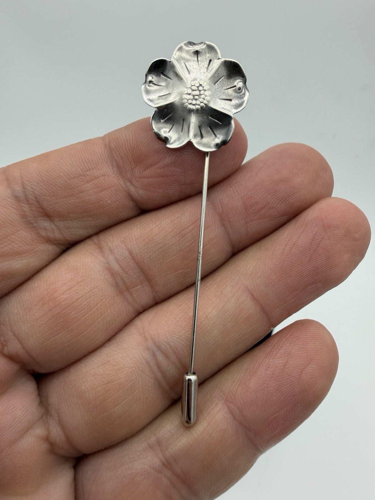 Vintage Stuart NYE Sterling Silver 925 Dogwood Flower Lapel Pin Early NYE 2-1/4"