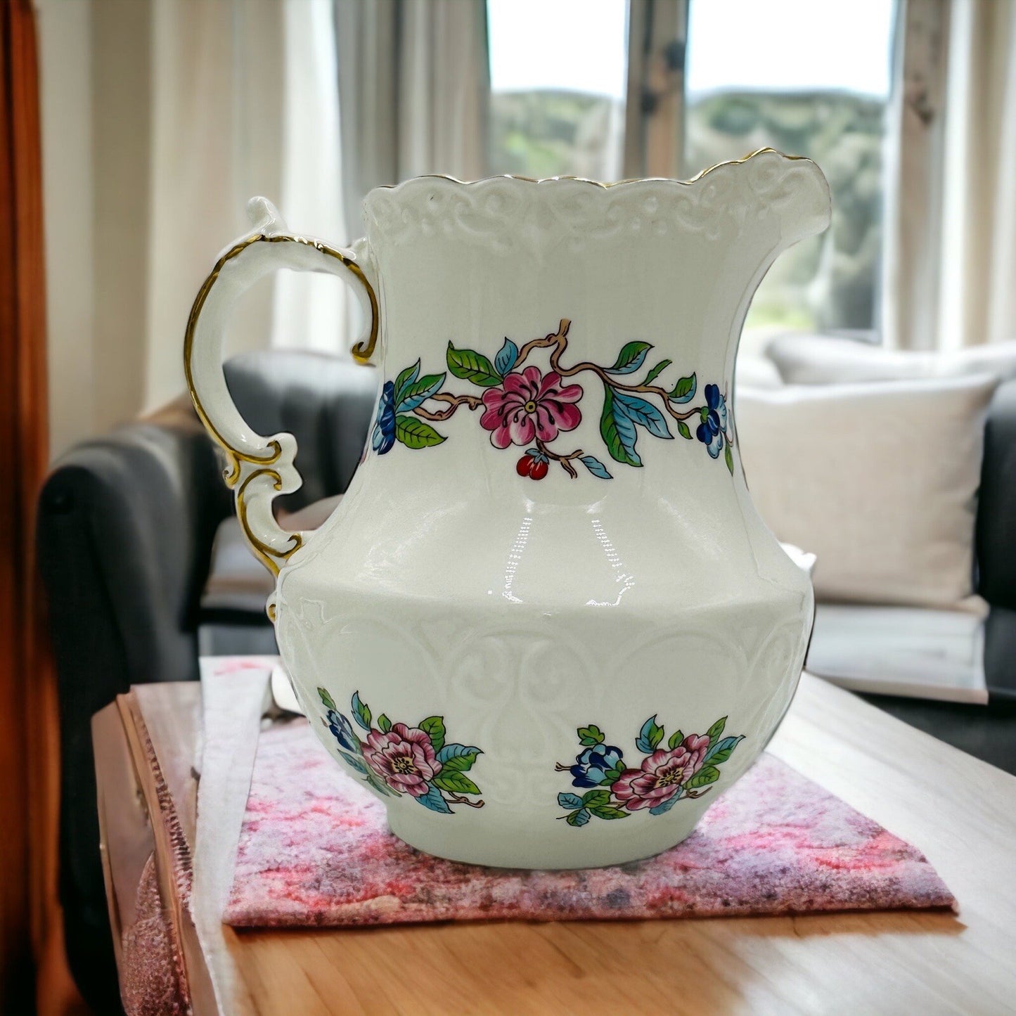 Aynsley Pitcher Porcelain Pembroke Floral 6in H 18th Century Design Large