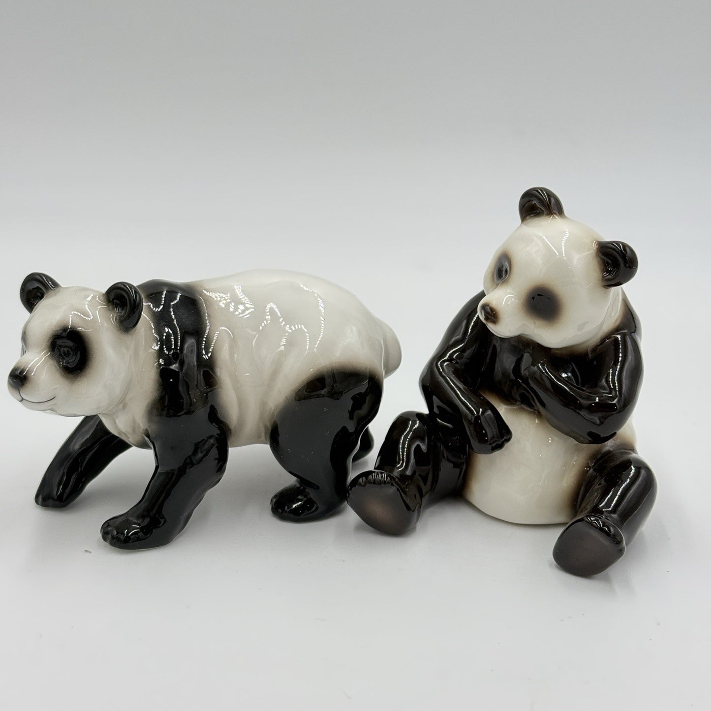 Franz Porcelain Painted Glossy Pair Panda Bears Figurines 4” Set