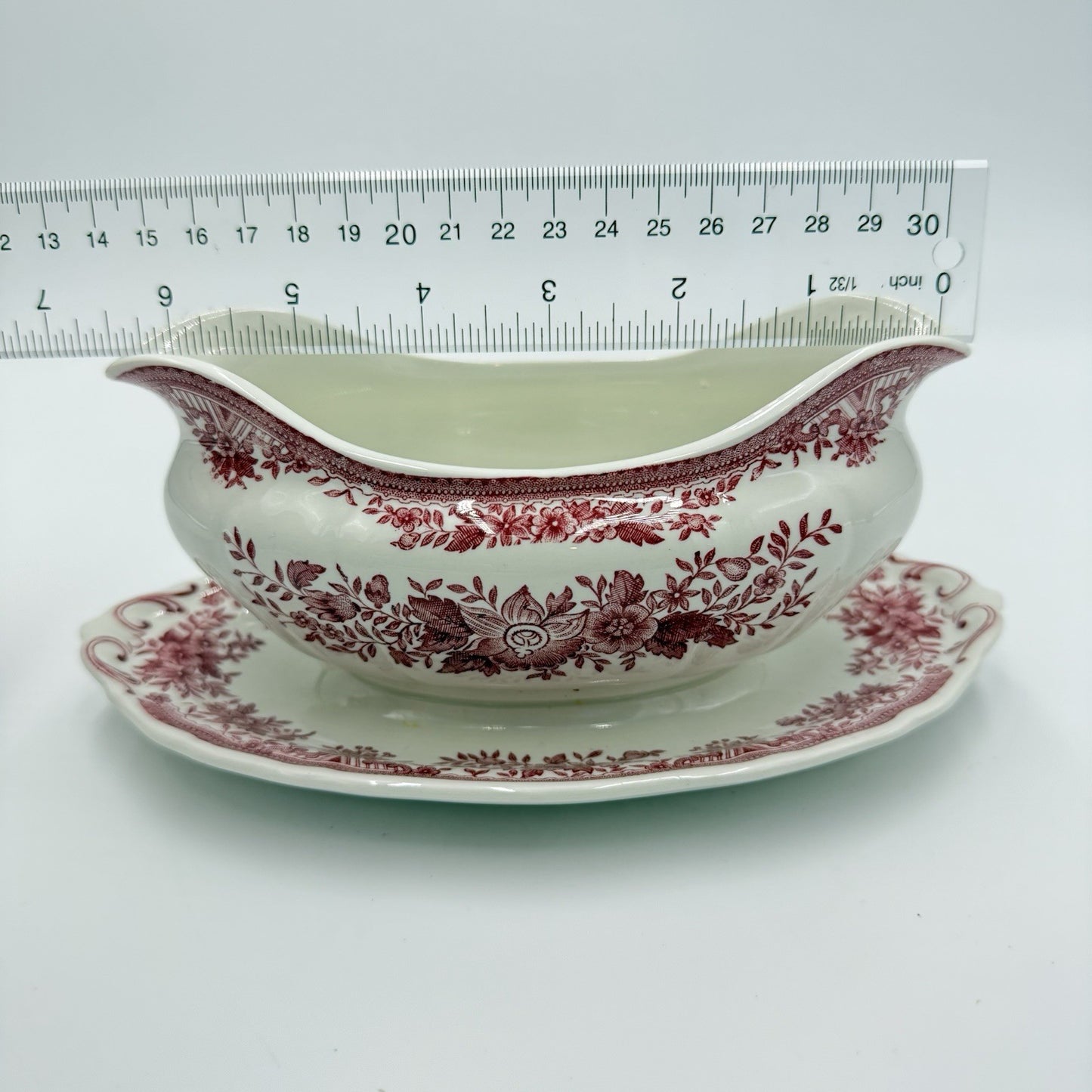 Vintage Villeroy & Boch Gravy Boat Porcelain Fasan Germany Red Floral Mettlach