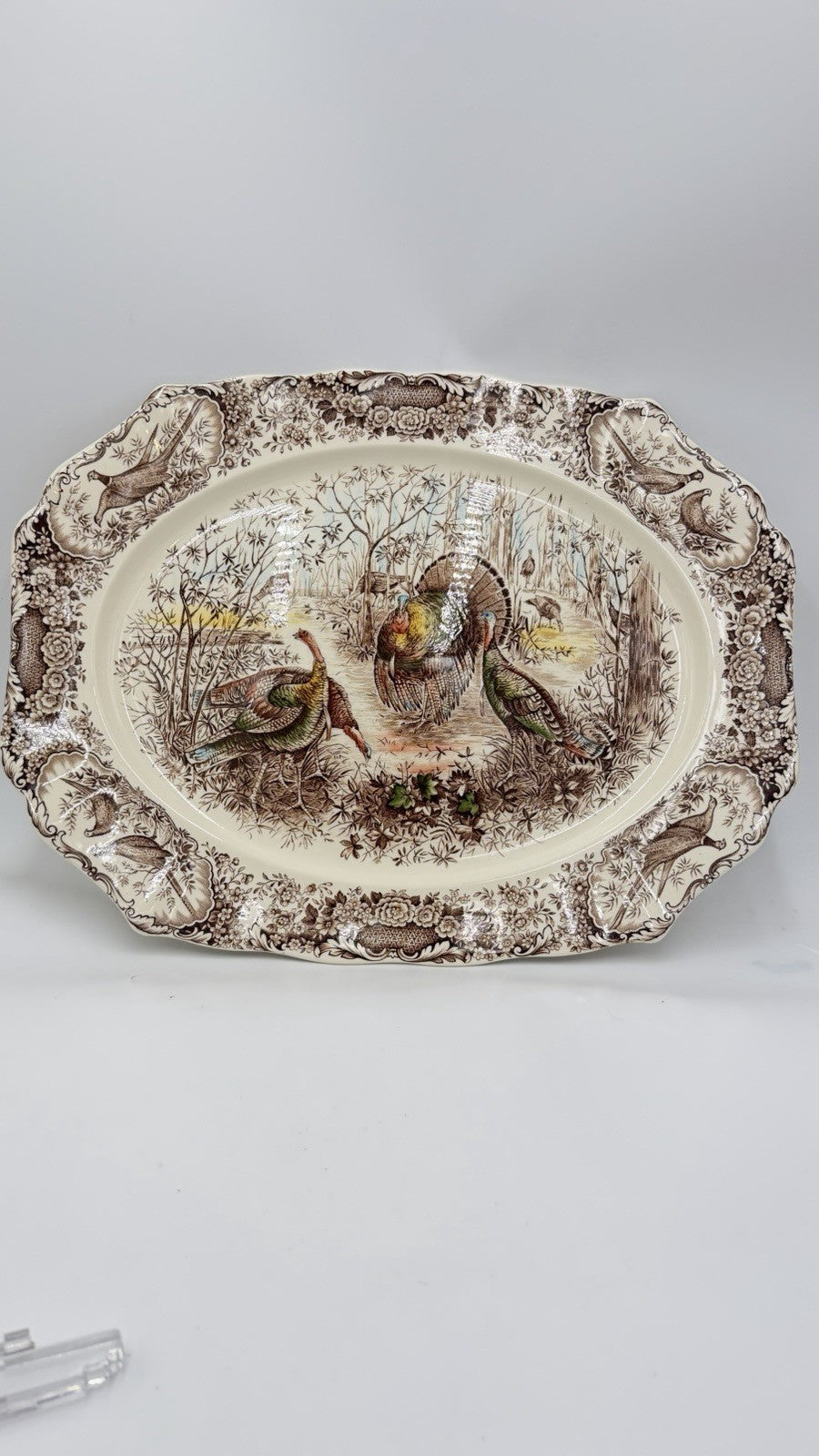 Johnson Bros Windsor Ware Woodland Wild Turkeys Serving Platter Ceramic 20”x16”