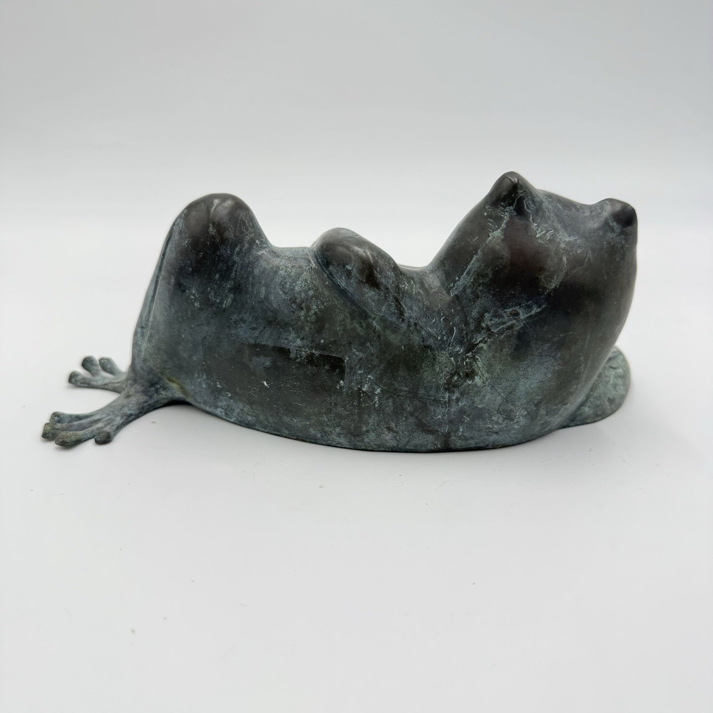 Vintage Bronze Hollow Casting RESTING Frog Sculpture 4”Hx8.5”L