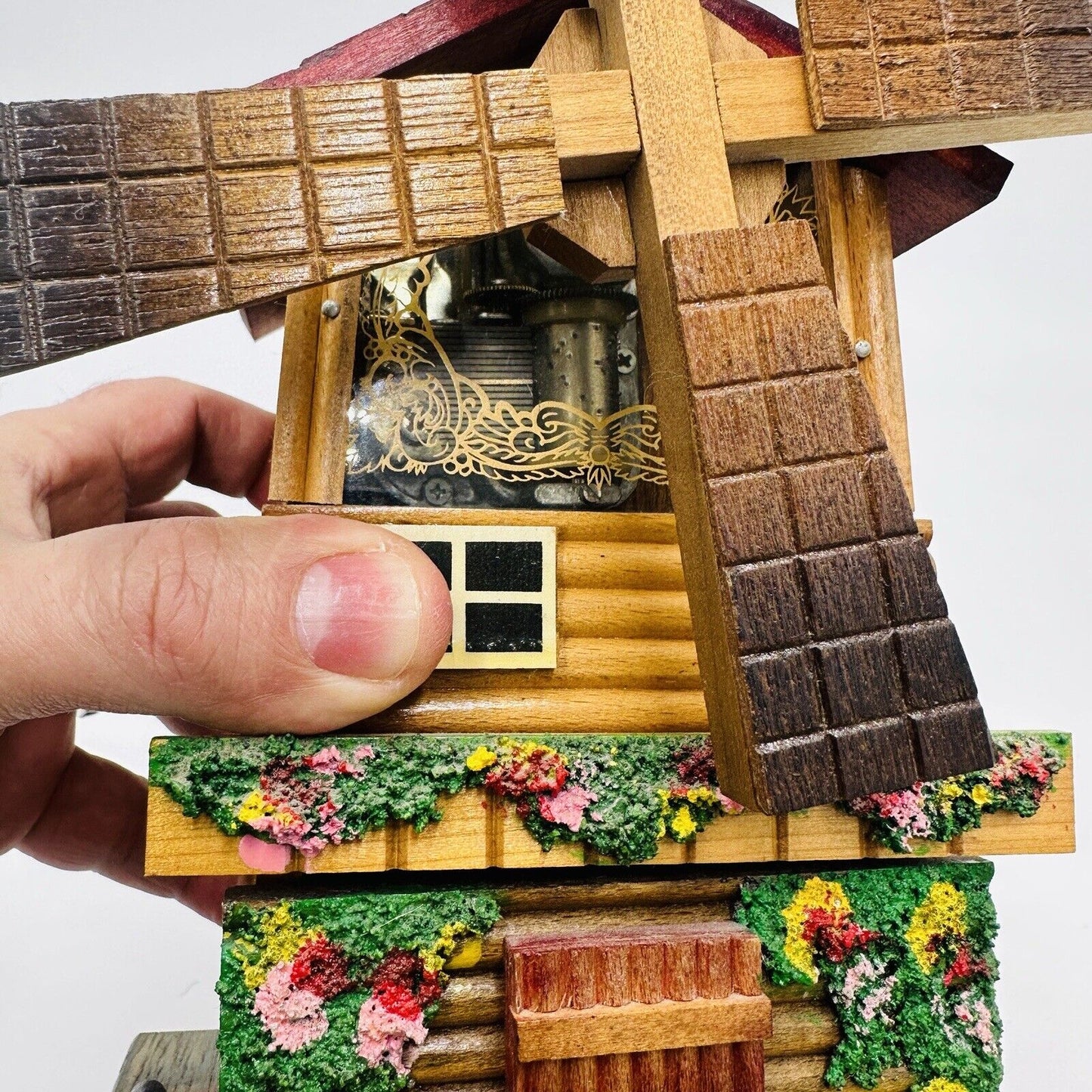 Wooden Jewelry Windmill Wood Box Shaped Dutch Vintage Hand-painted Home Decor