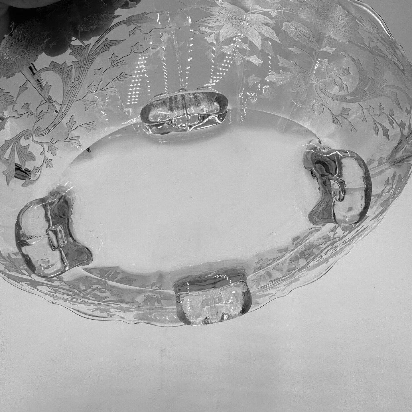 Antique CAMBRIDGE Rosepoint Footed DOUBLE HANDLED OVAL BOWL Embossed