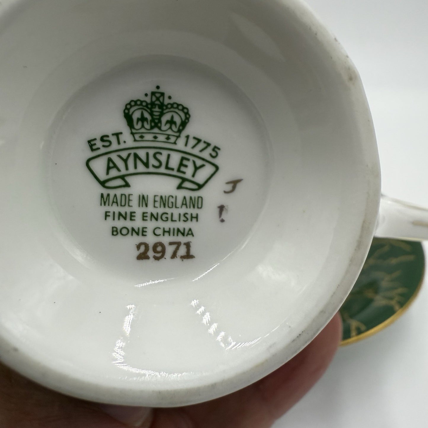 Aynsley Bone China Pembroke Pattern English Dark Green Floral Bird Crackle-like