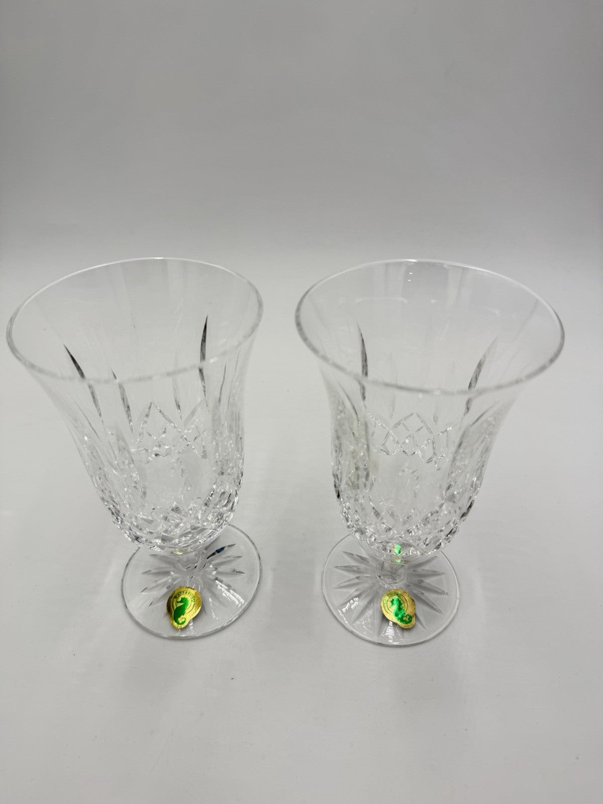 2 Waterford Crystal Lismore Iced Tea Stemmed Drinking Glasses 6.5”H Set