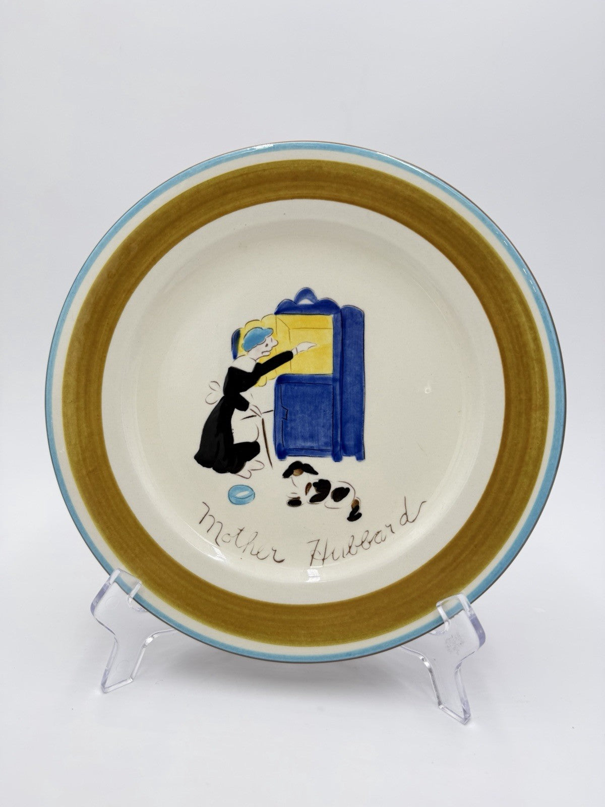 1960's Stangl Pottery kiddieware dinner plate & Bowl MOTHER HUBBARD Painted