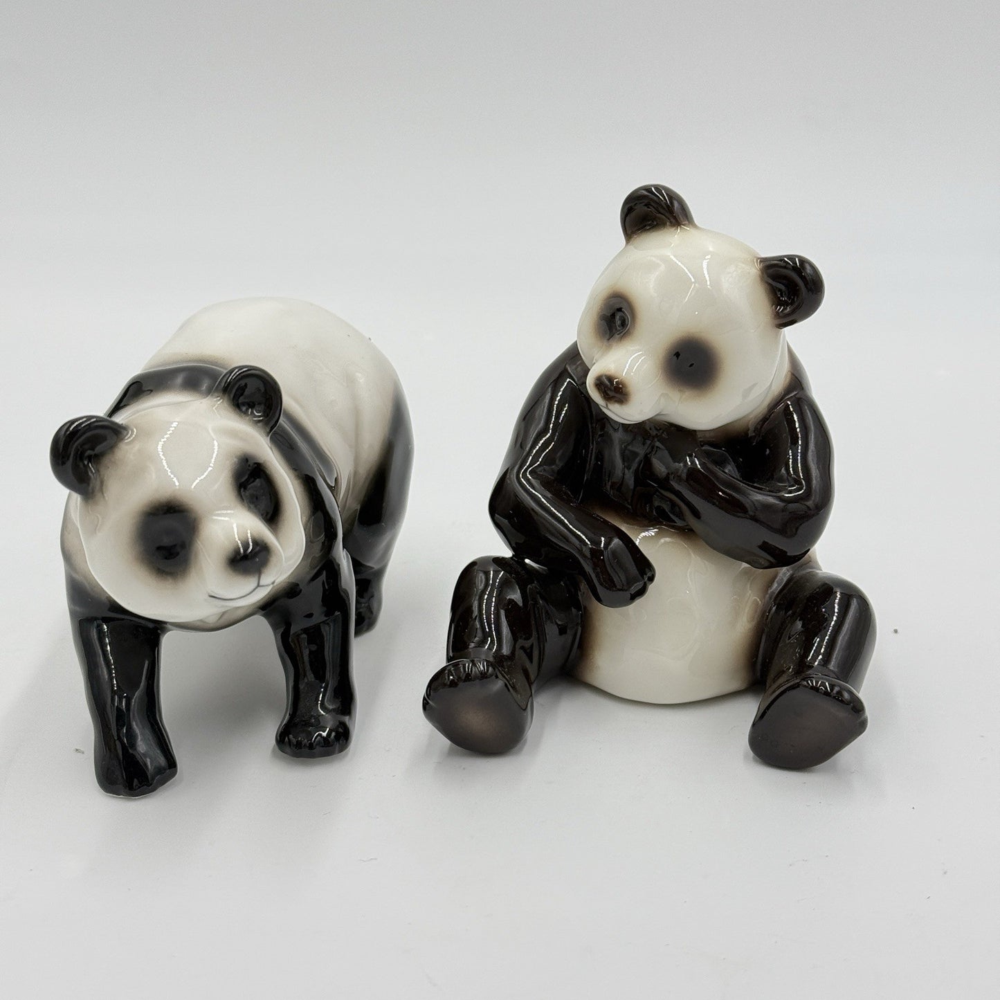 Franz Porcelain Painted Glossy Pair Panda Bears Figurines 4” Set