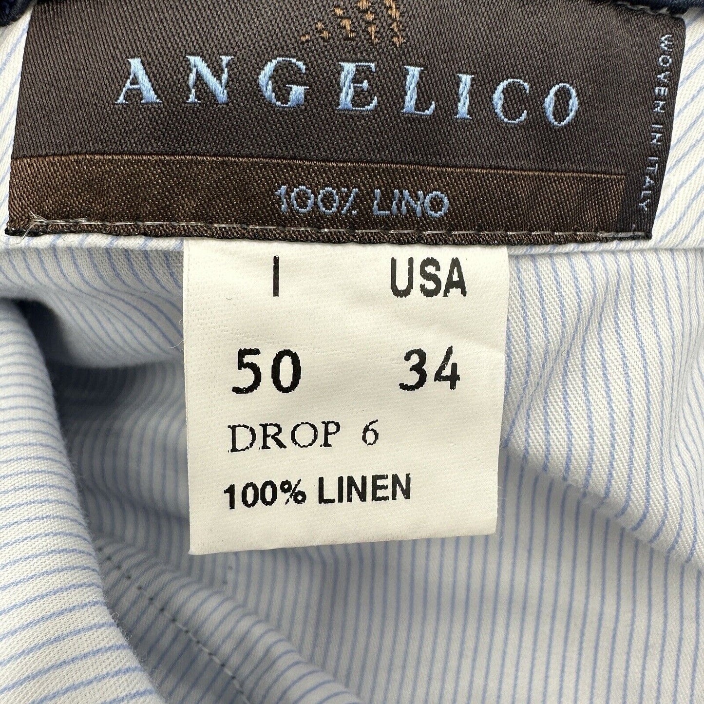 Angelico Men Shorts Size 34 Made In Italy Drop 6.45in Clothing Linen Blue Large