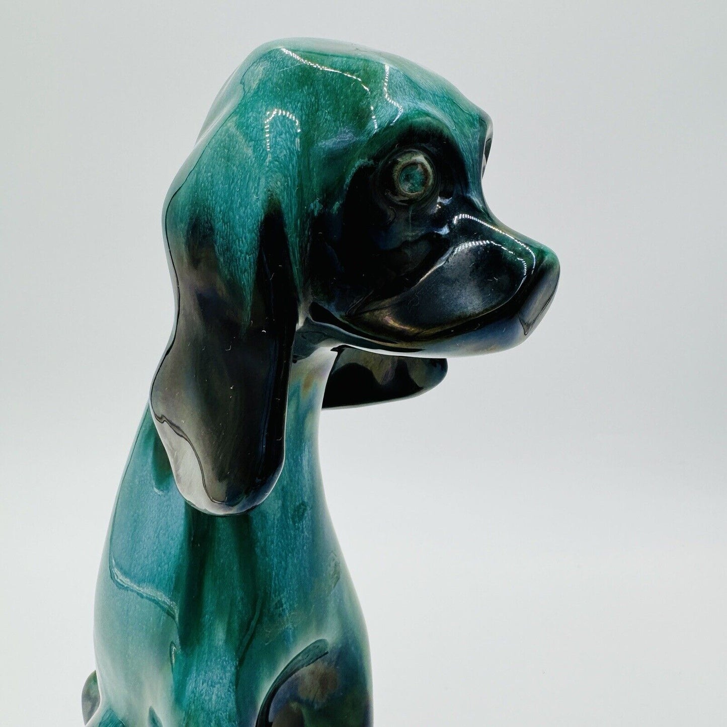 MCM Blue Mountain Canada Pottery 13 1/2in Tall Hound Dog Green Figurine