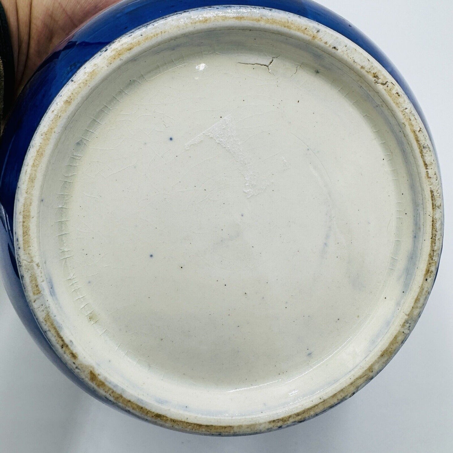 Rare Delft White & Blue Pottery Dutch Bronze Rim Nautical Antique Unmarked 6in H