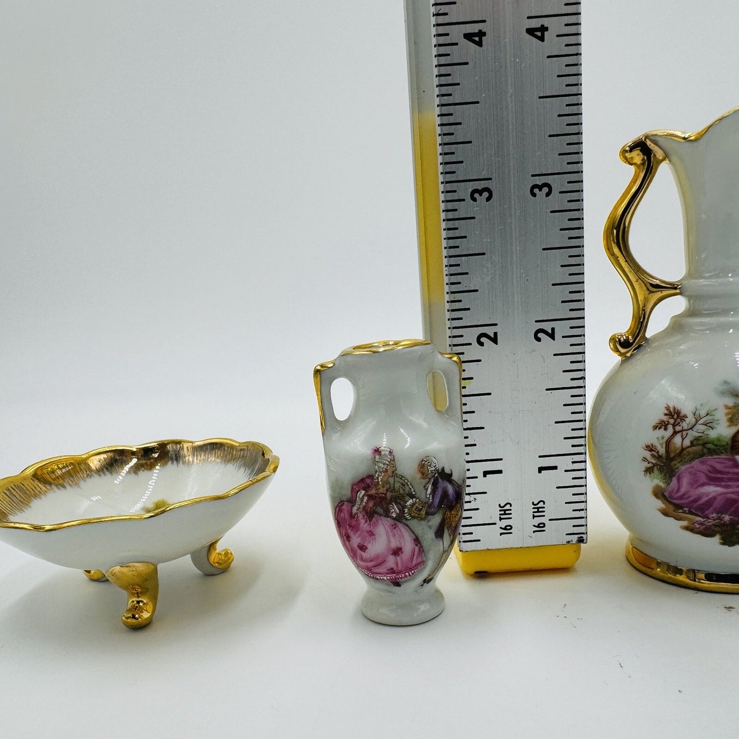 Limoges France Porcelain Miniature Painted Set Mini Vase Urn Bowl