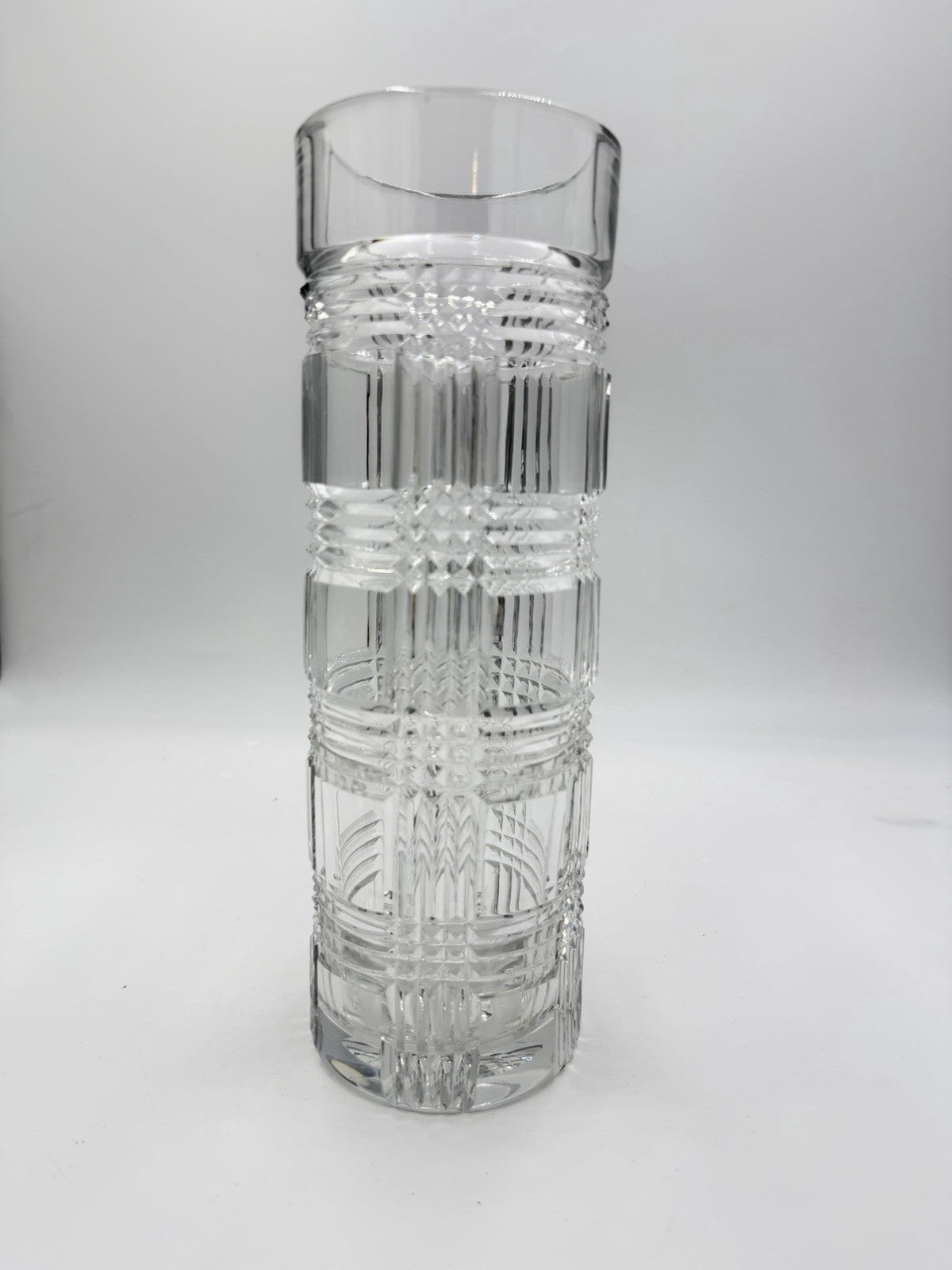 Ralph Lauren Crystal Flower Vase Large Straight Vase Glen Plaid Vintage 12 Inch