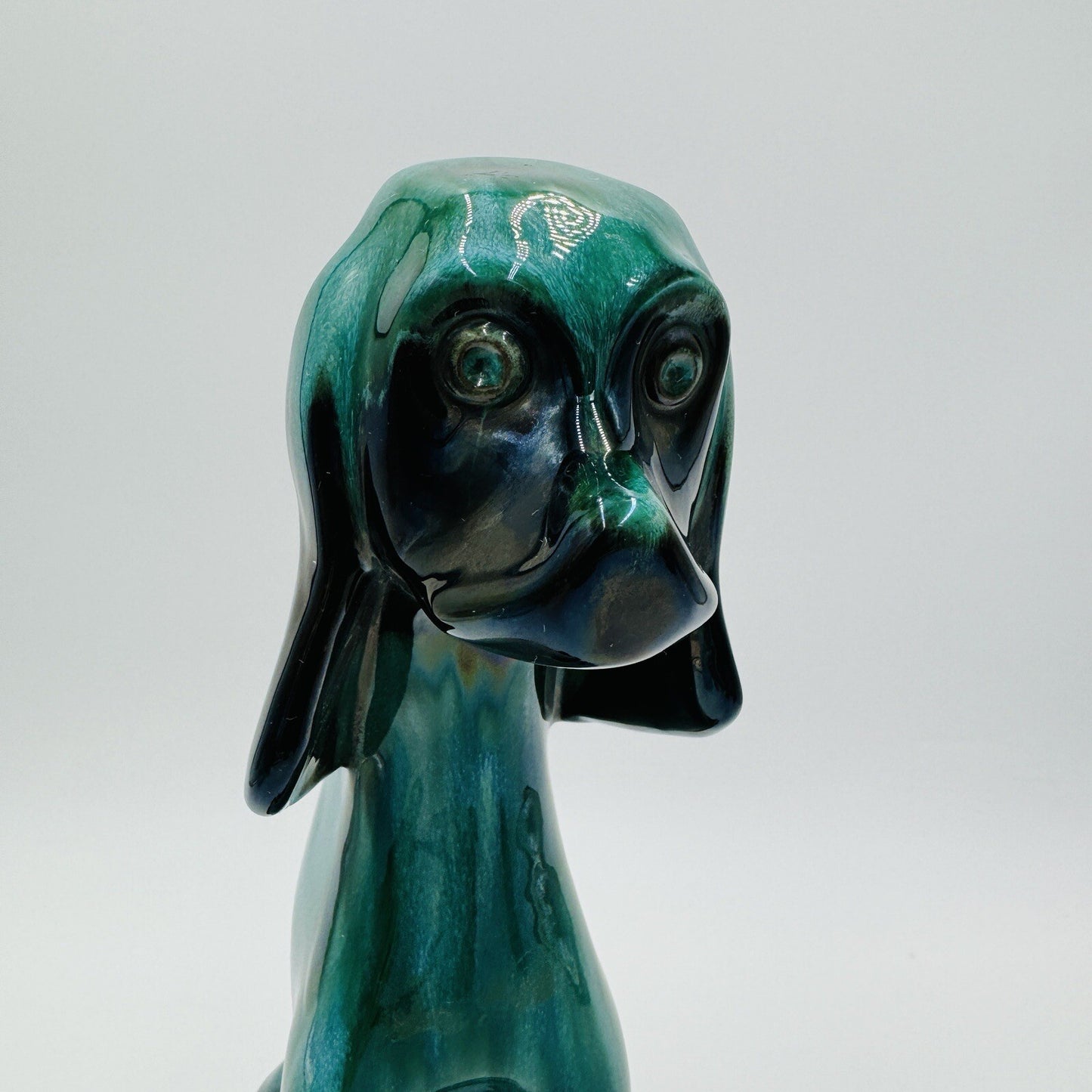 MCM Blue Mountain Canada Pottery 13 1/2in Tall Hound Dog Green Figurine