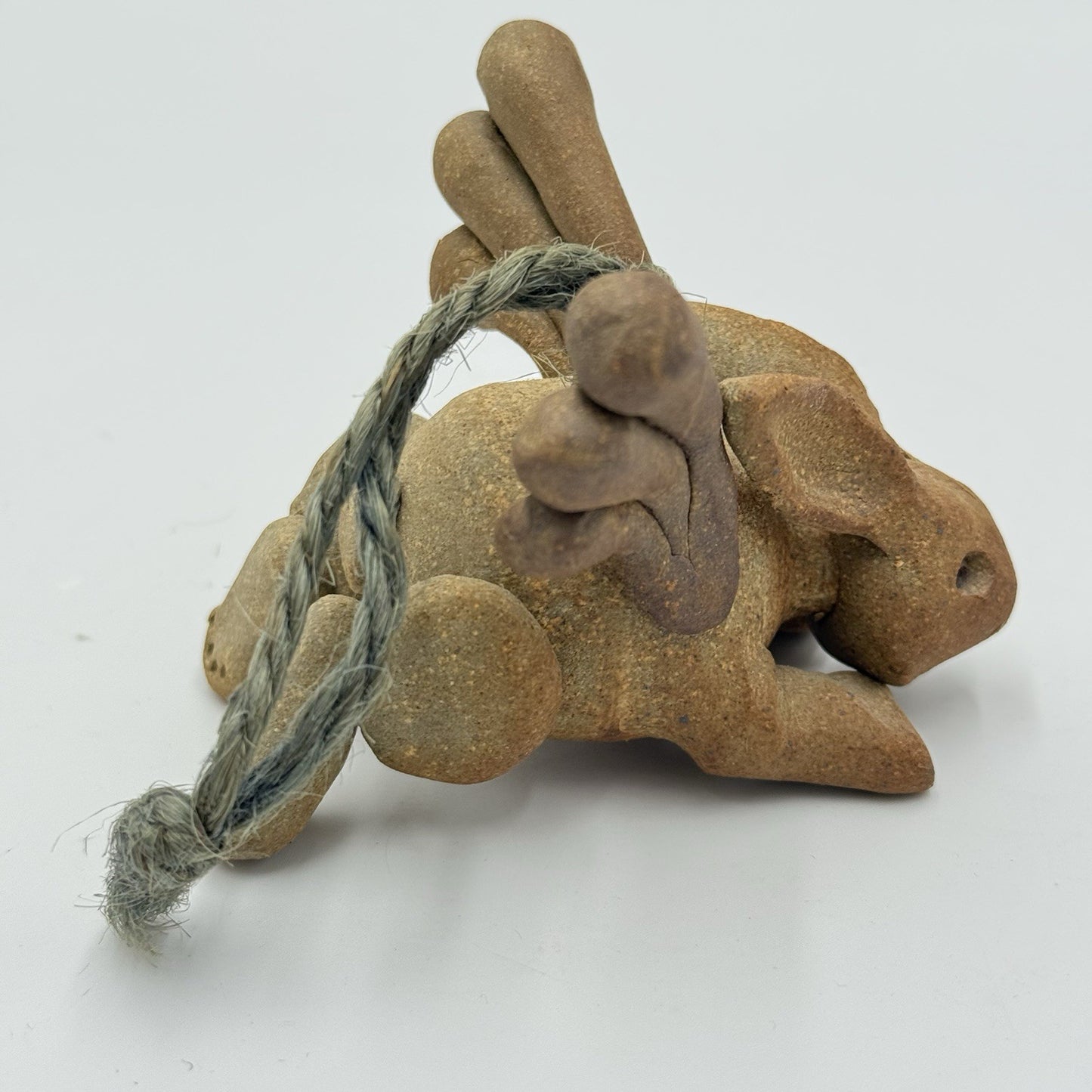 Signed Studio Art Pottery Bunny Angel Wings Ornament