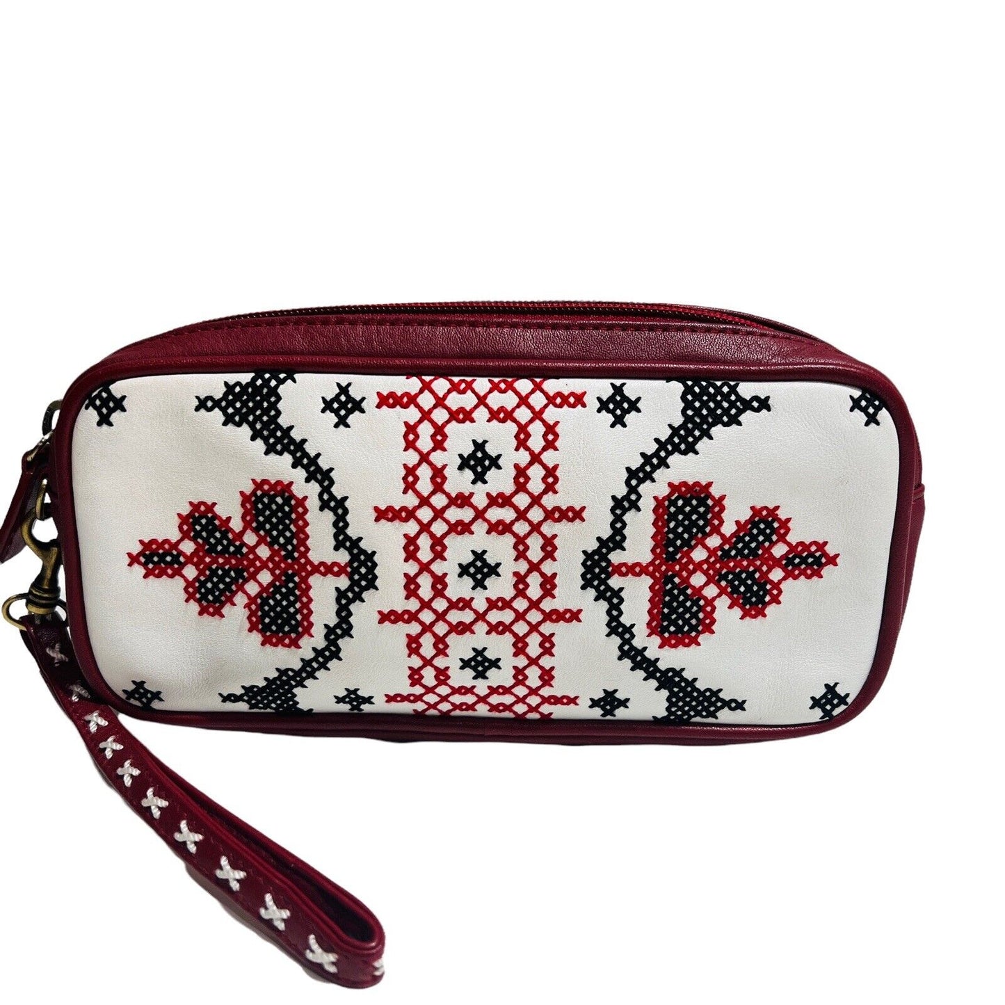 Isabella Fiore Clutch Wristlet Women's Handbag Black Red Embroidered Purse Bag