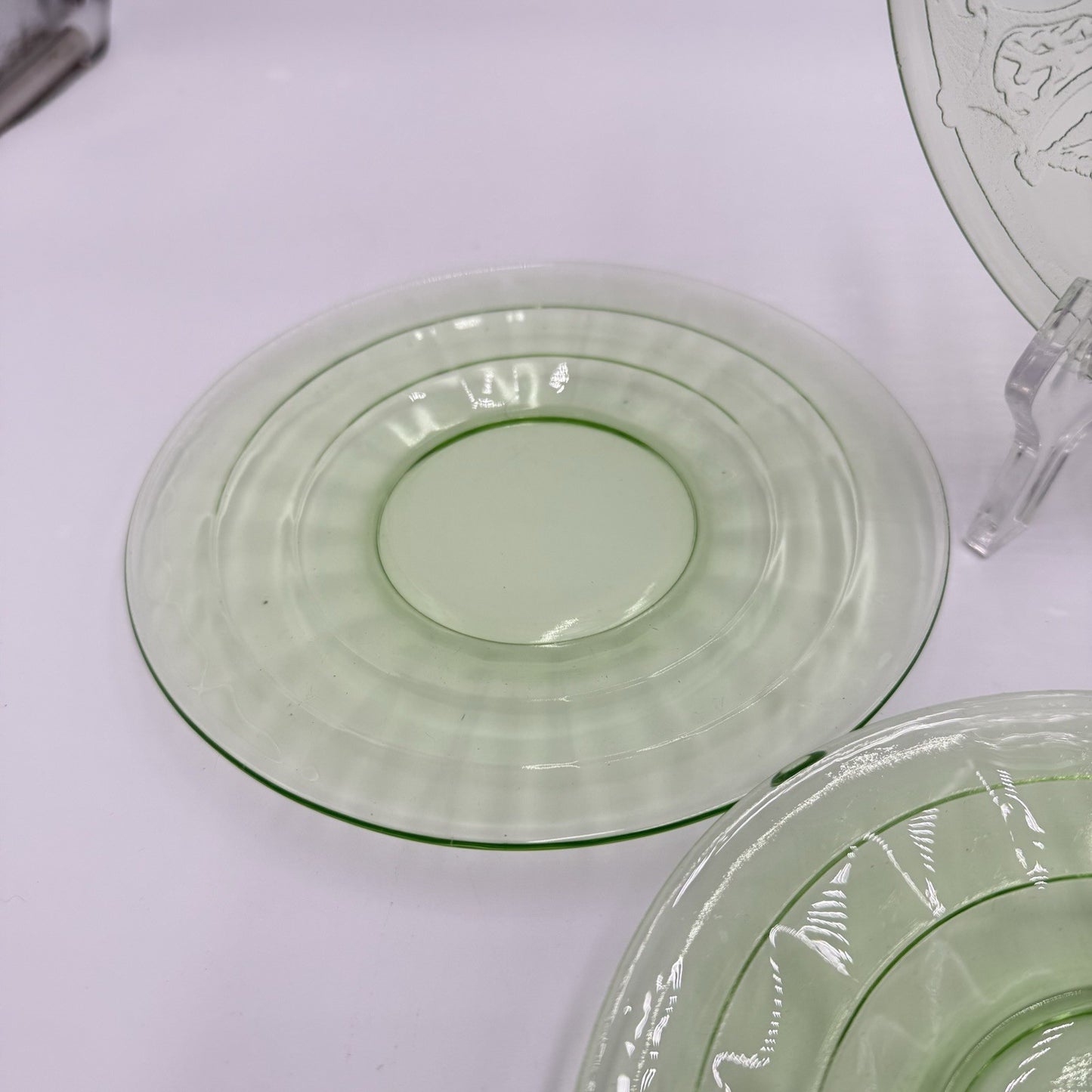 Hocking 1930’s Block Optic 6” Green Depression Glass Plates Dessert Uranium 5 PC