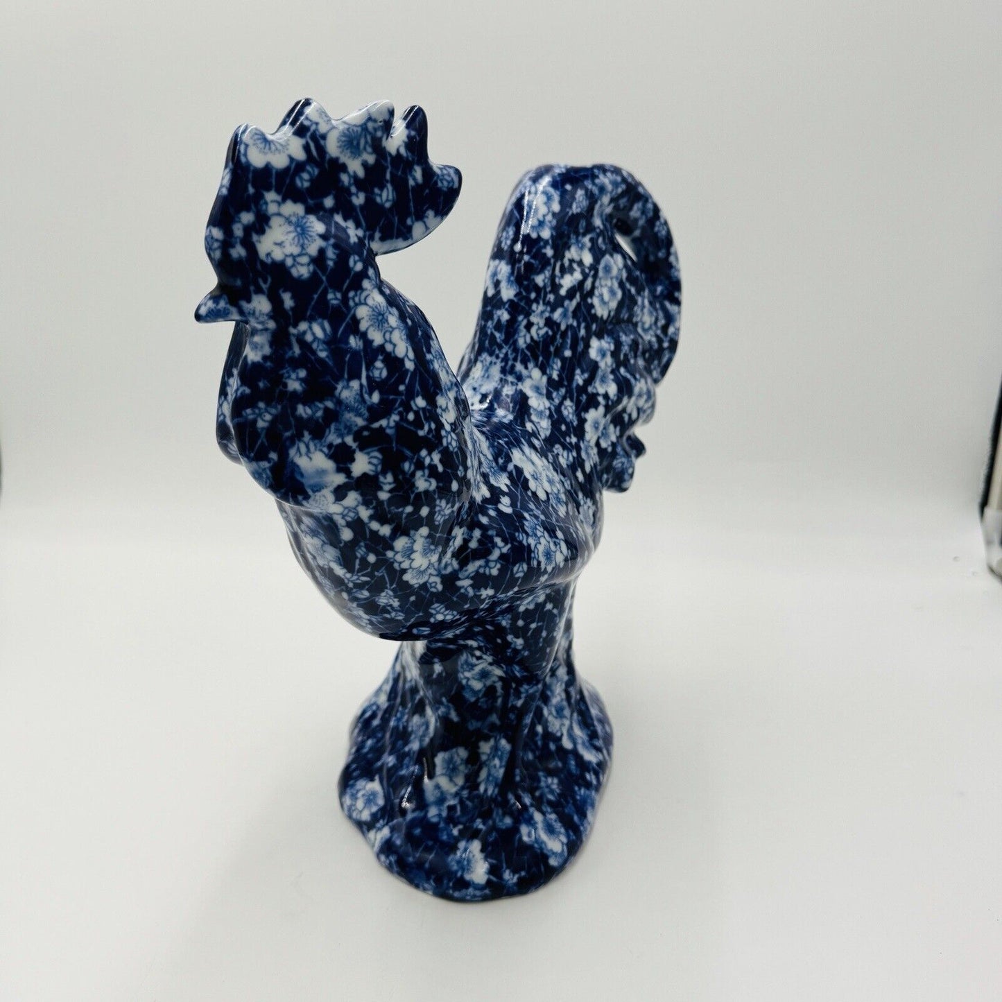 Victoria Ware Ironstone Blue White Chintz/Calico large Rooster Figurine Vintage