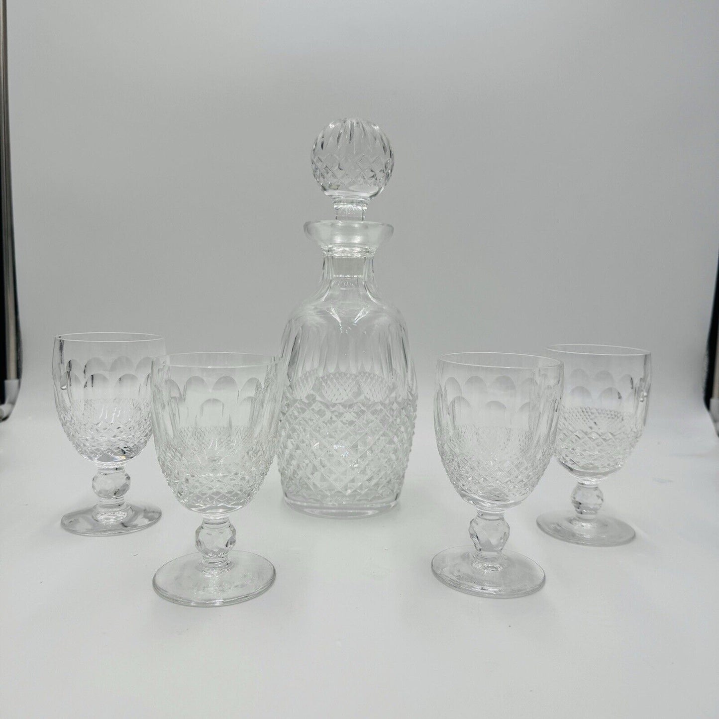 Waterford crystal colleen pattern decanter & 4 claret wine glasses Irish Clear