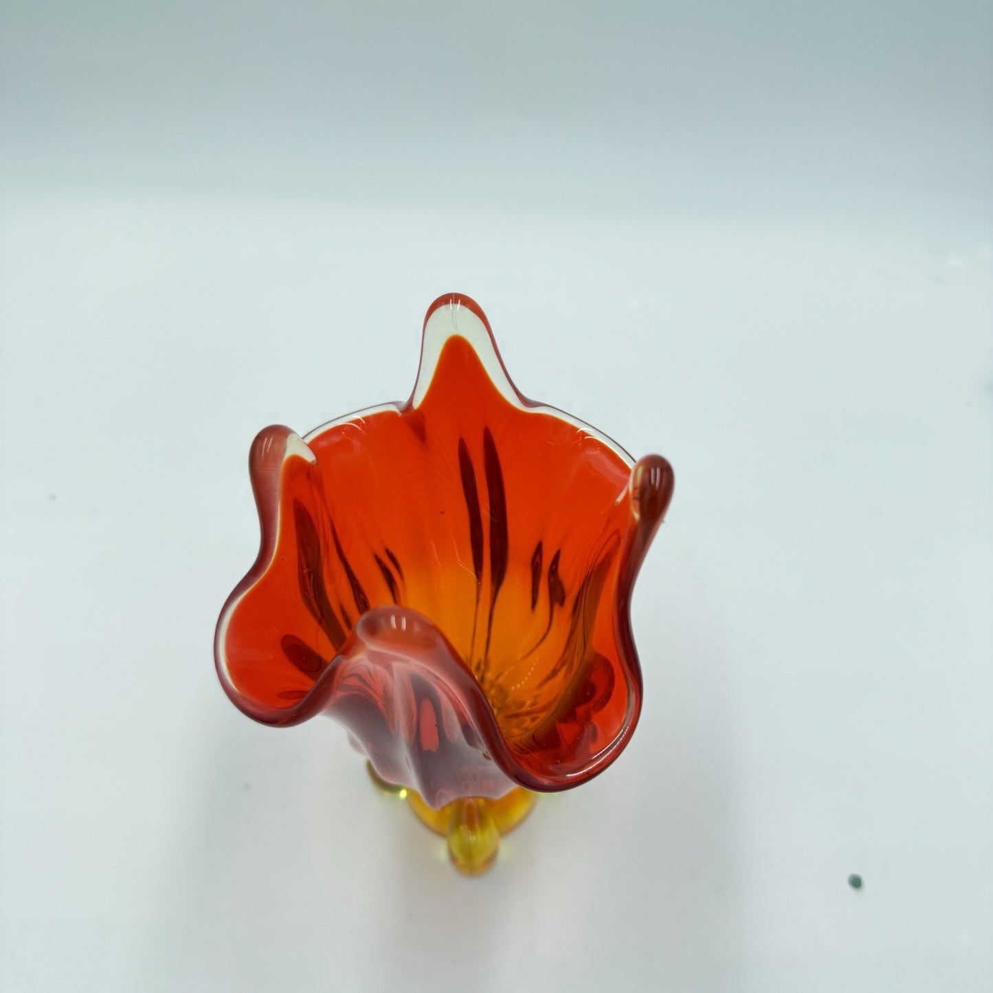 Viking art Glass EPIC Four Square Footed Swung Vase Persimmon Cadmium UV Glow