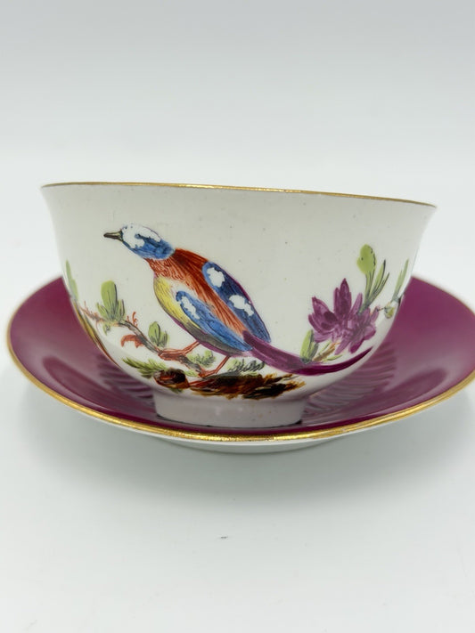 17th Century Paris Porcelain Litron teaCup & Saucer La Courtille hand painted