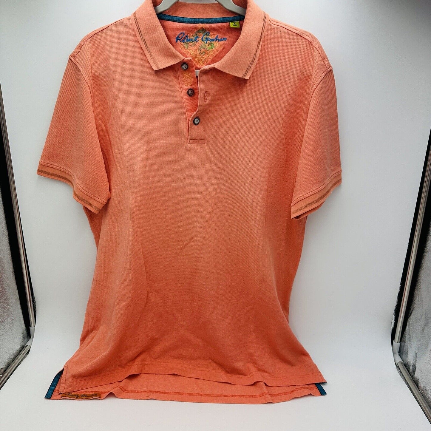 Robert Graham Mens Size L Piqué Polo Shirt Salmon Short Sleeve Golf Casual