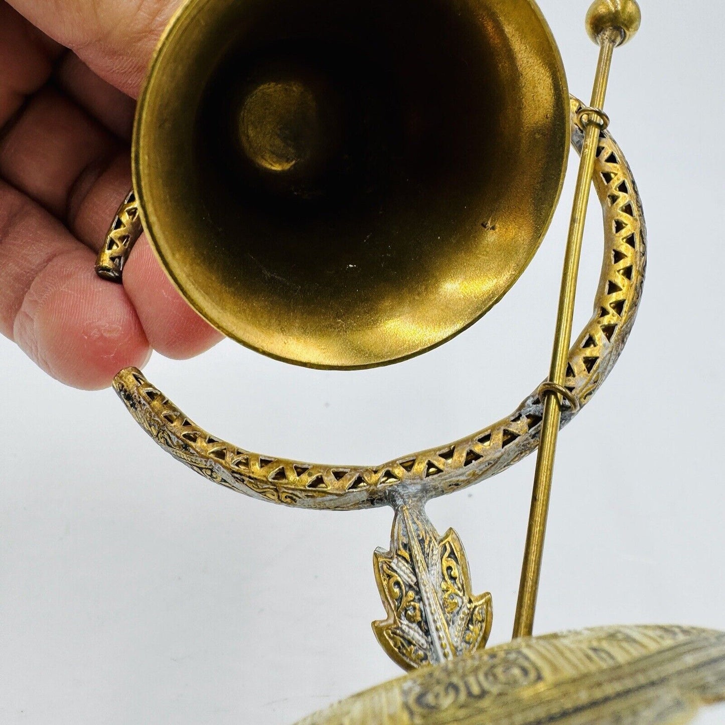 Brass Miniature Gong Ornate Bell Embossed 4in H Vintage Home Decor