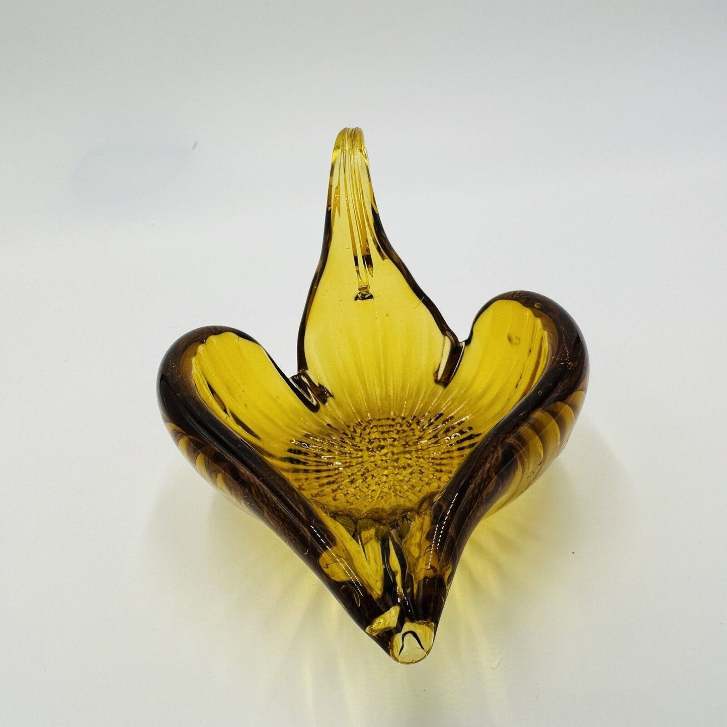 Swan Bowl Glass Figurine Vintage Art Amber Orange Candy Dish Decorative