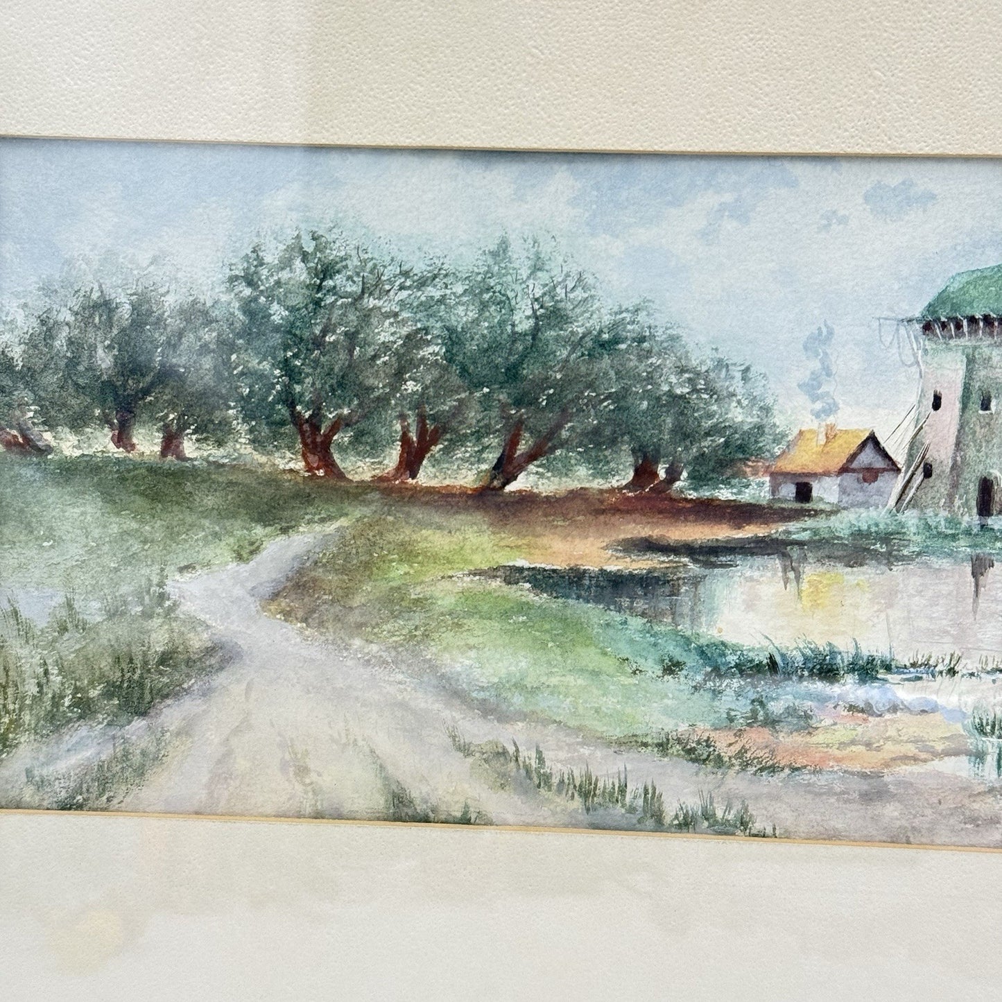 Dutch Scene Windmill & Boats Watercolor Painting signed Ethel Christpson Origin