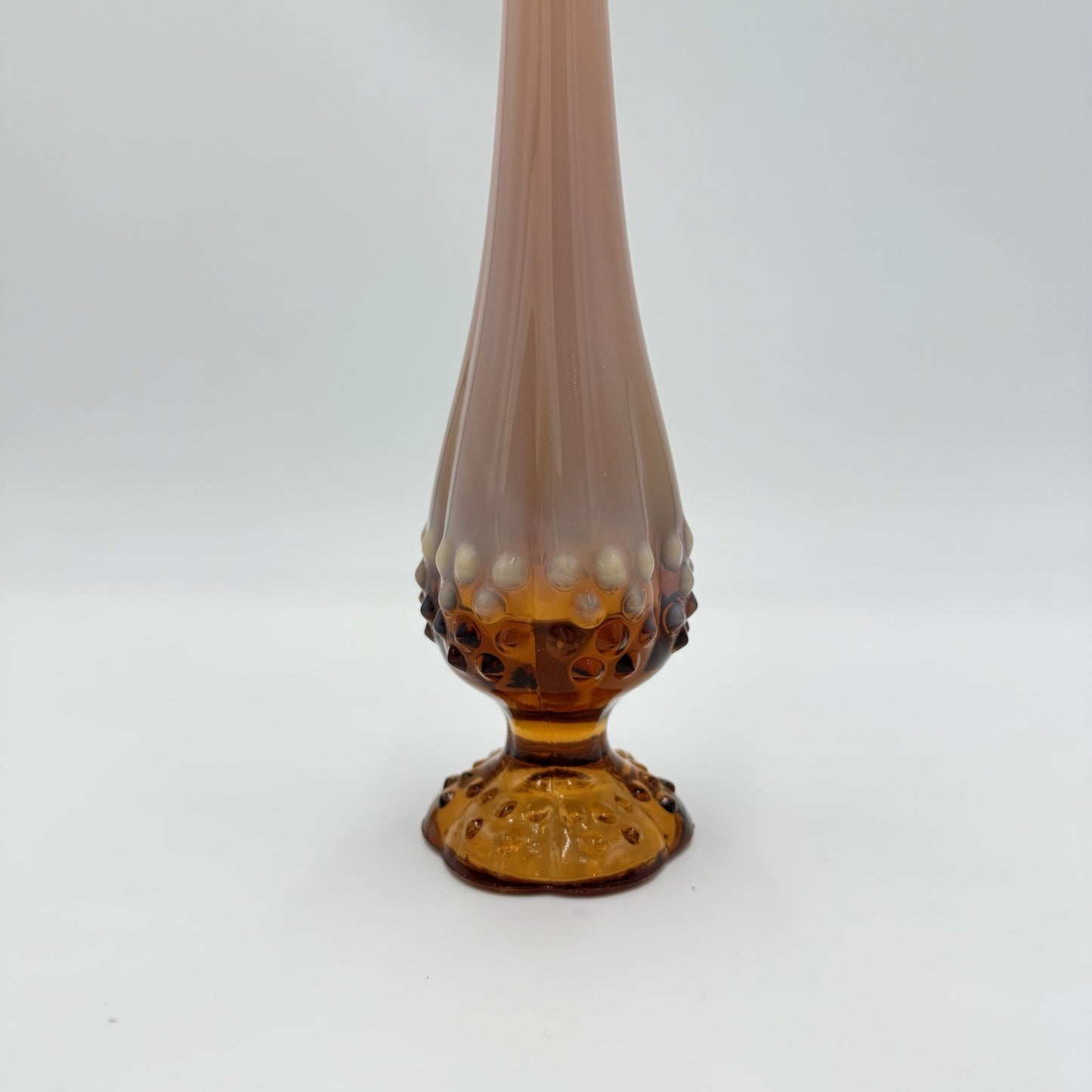 Vintage Fenton Art Glass Hobnail Double Drip Rose Amber Vase 11” USA