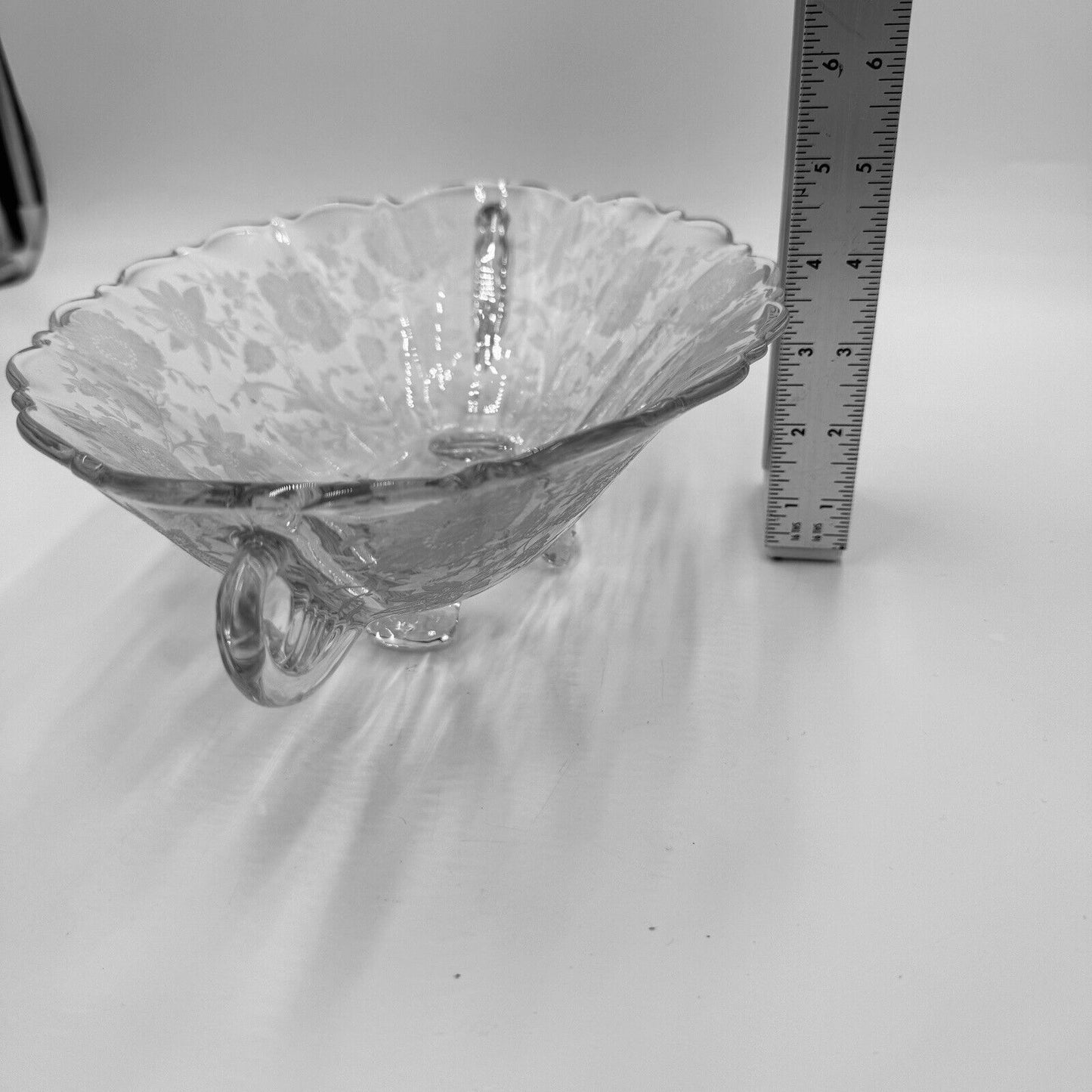 Antique CAMBRIDGE Rosepoint Footed DOUBLE HANDLED OVAL BOWL Embossed