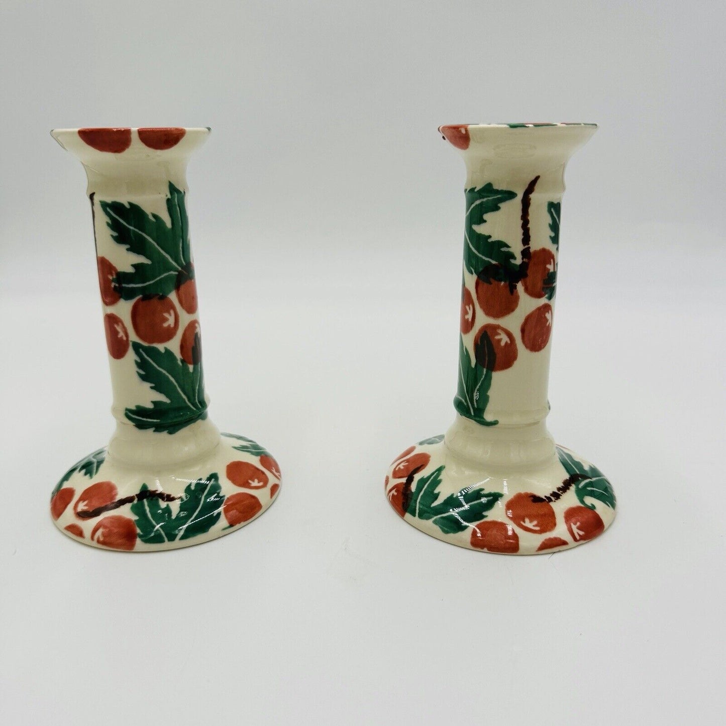 Moorland Candle Holders Staffordshire England Hand Painted Ceramic 6in Antique