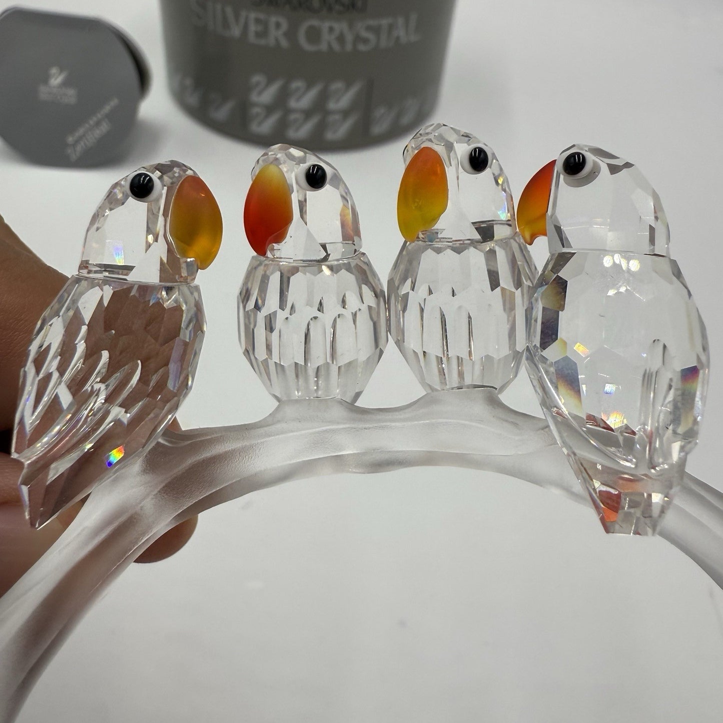 Swarovski Crystal Baby Lovebirds On a Branch Figurine Austria Box /COA