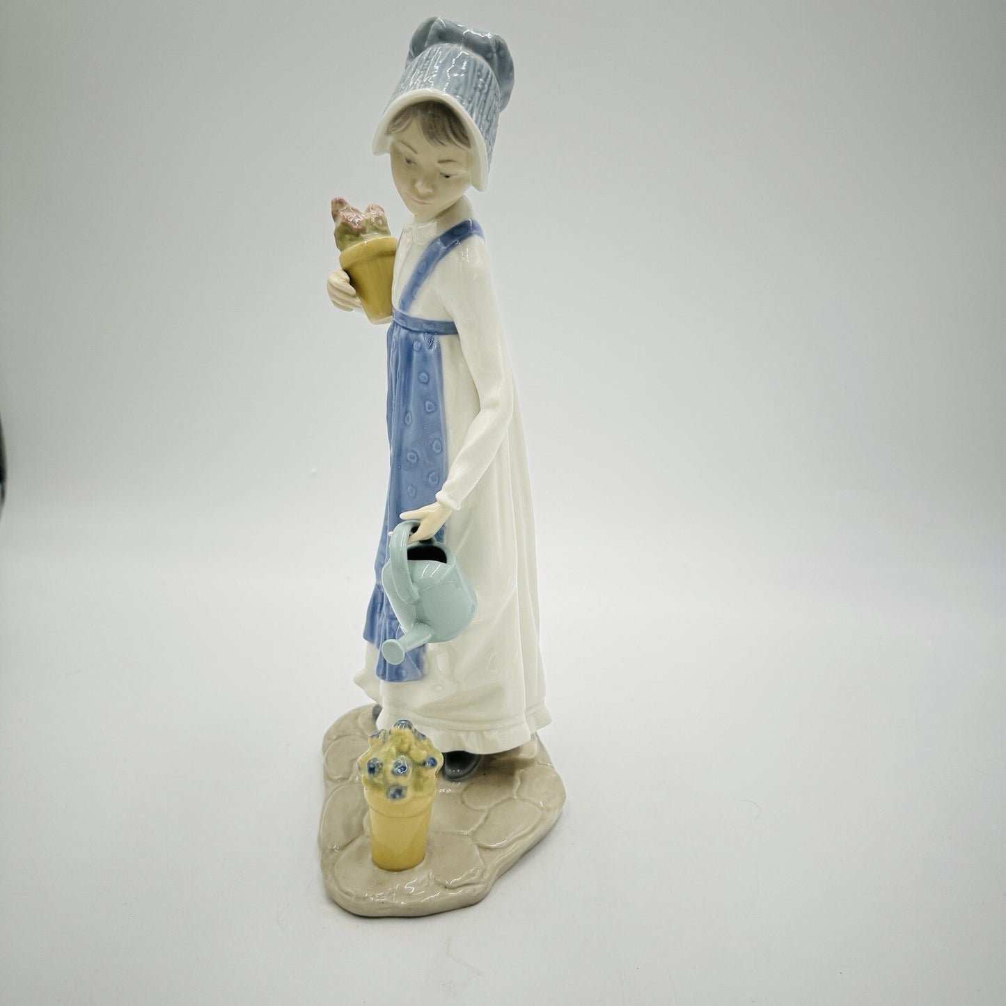 NAO by Lladro Spain Porcelain Figurine Girl W/ Watering Can Flower Large 12in
