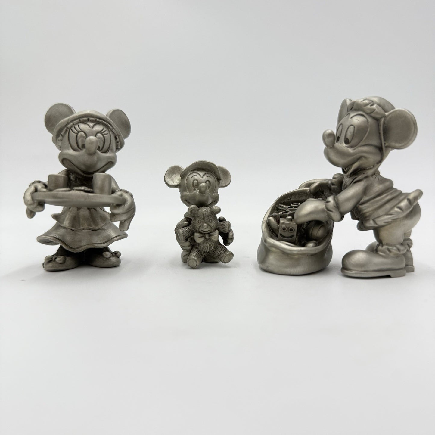 Disney Solid Pewter Mickey Minnie Mouse Santa Figurines Set Vintage 2”
