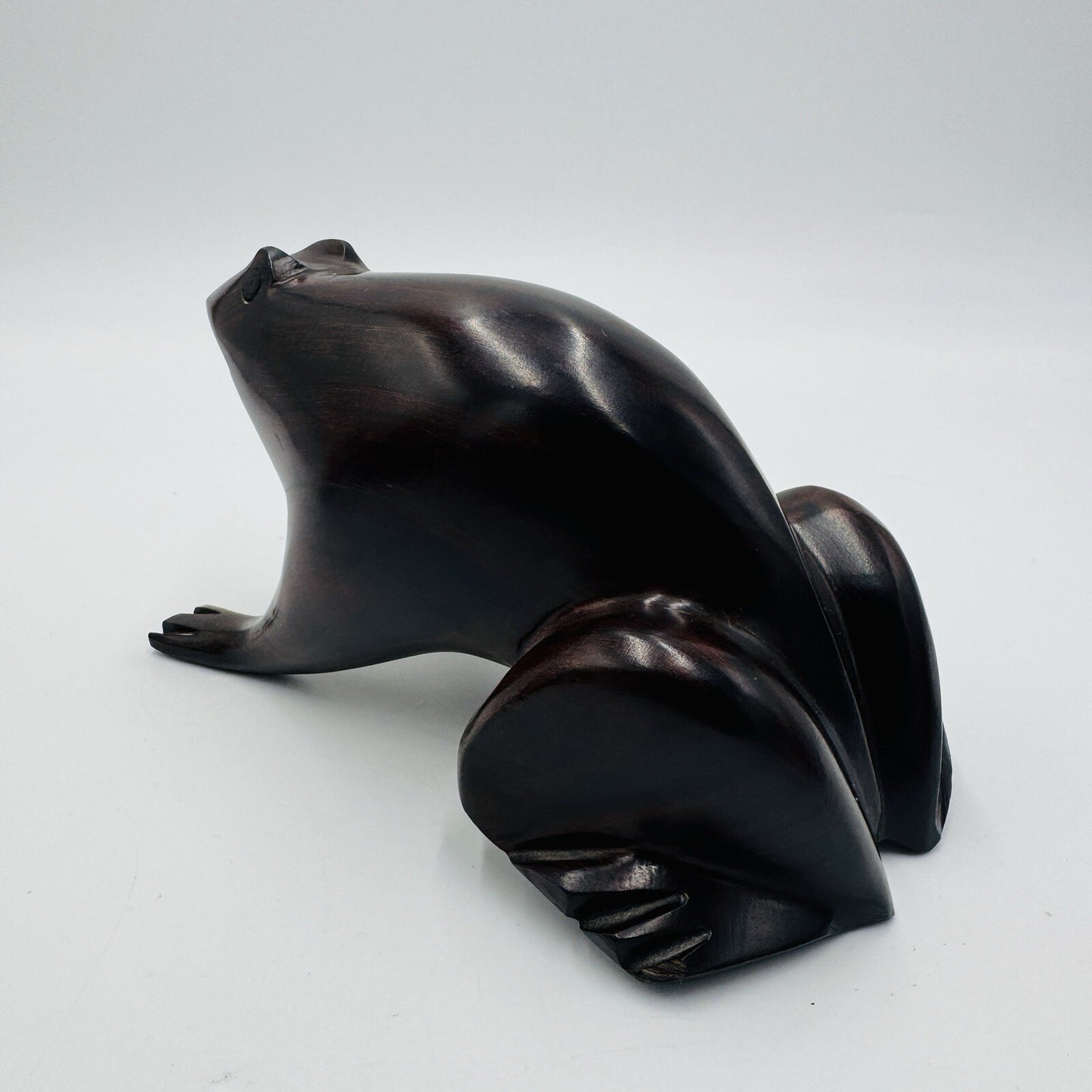 Frog Sculpture Mid Century Modern Carved Rosewood Figurine Solid Ironwood 7in