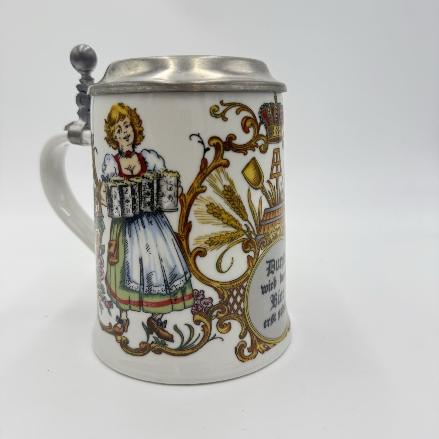 DR. Merkle Atelier German Ges. Gesch Lidded Beer Porcelain Stein 6”