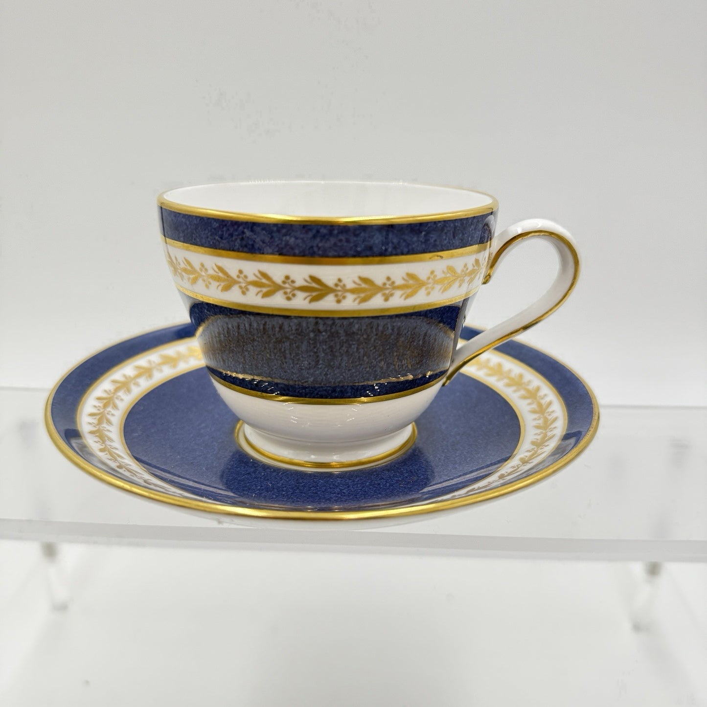 Rare Spode CRAVEN English Pattern Porcelain Teacup & Saucer Blue Gold Lauren