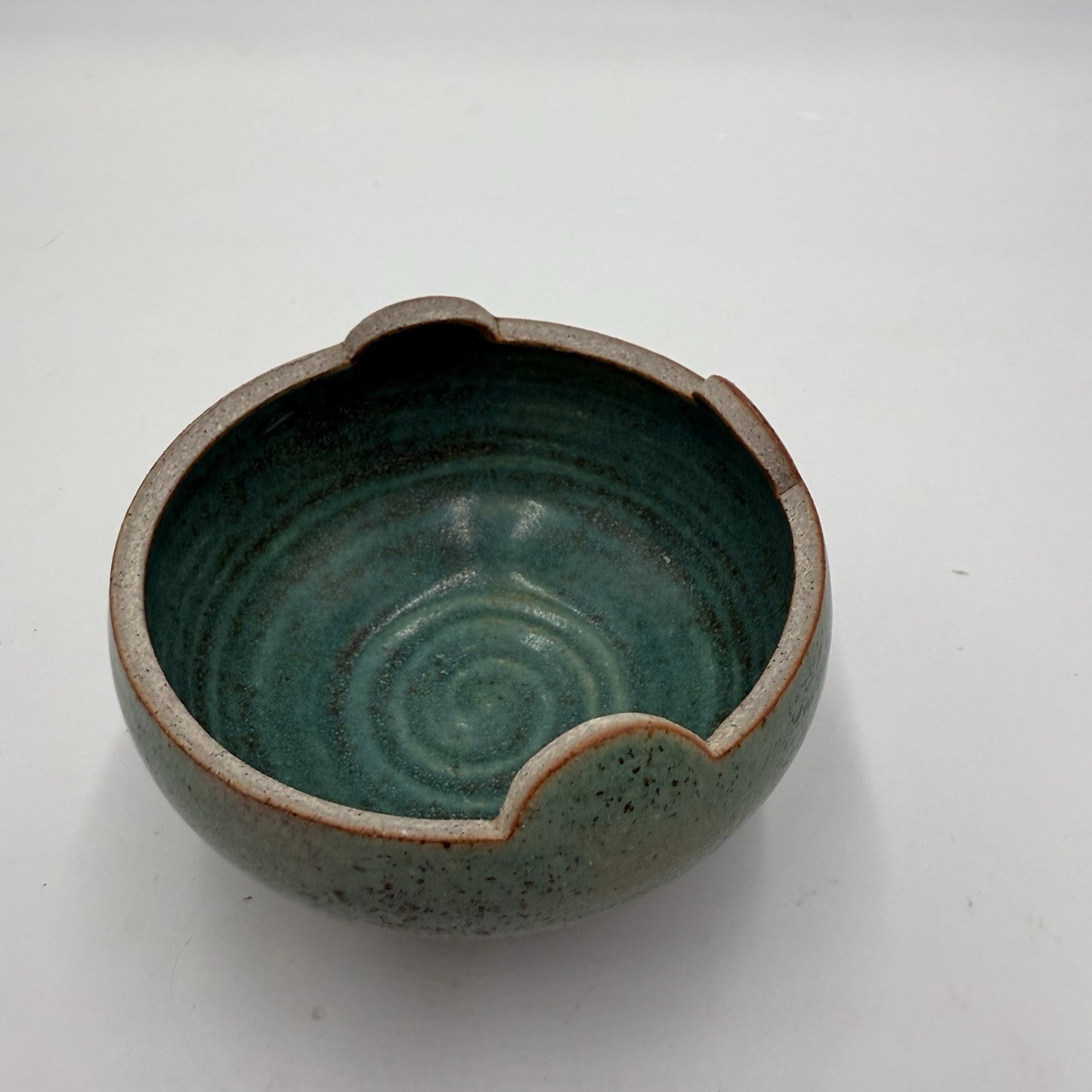 KK signed studio art pottery stoneware trinket dish green 4”vintage Rare W/lid