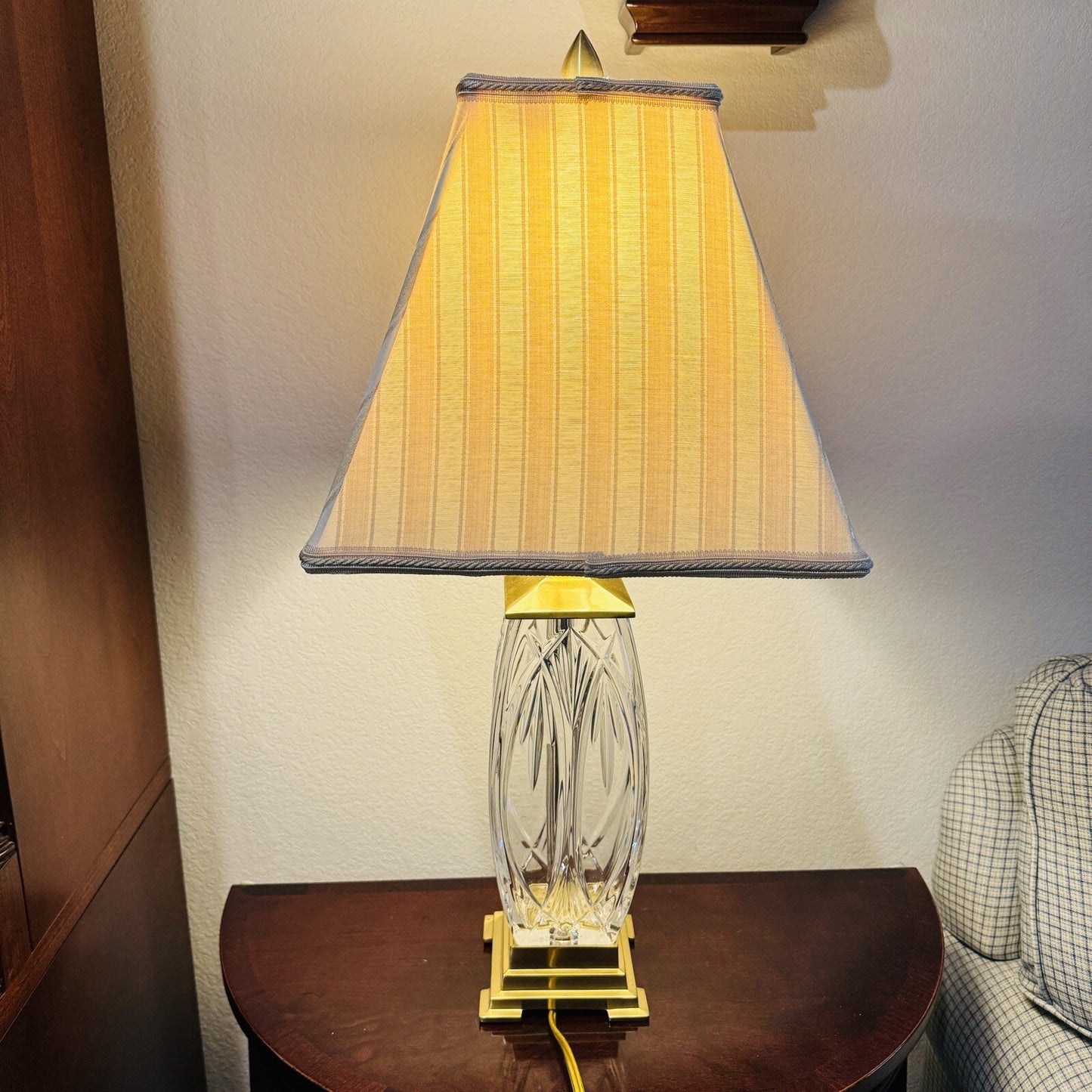 Waterford Finn Versailles Crystal Table Lamp w/Brass Base 26in Original Shades