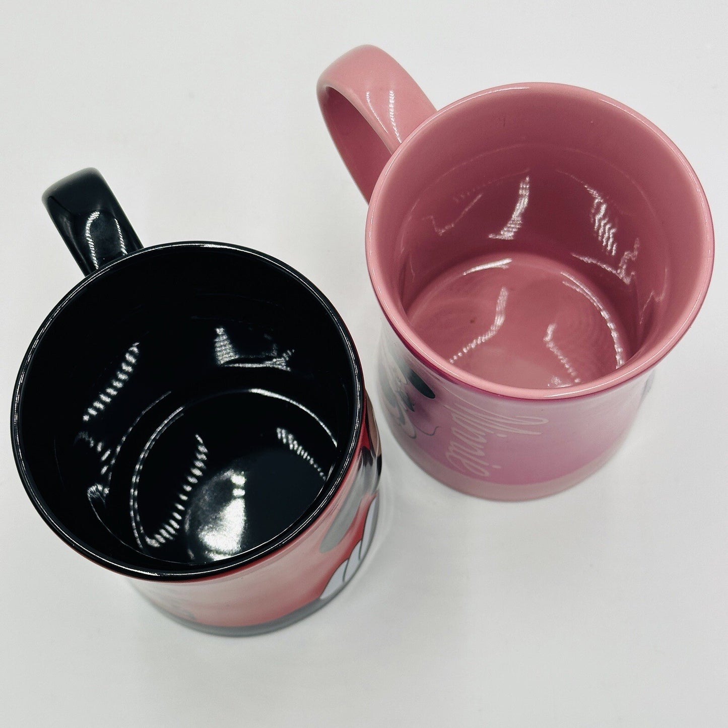 Disney Store Mugs Embossed Mickey And Minnie Mouse Pink And Red Coffee Set 2 USA
