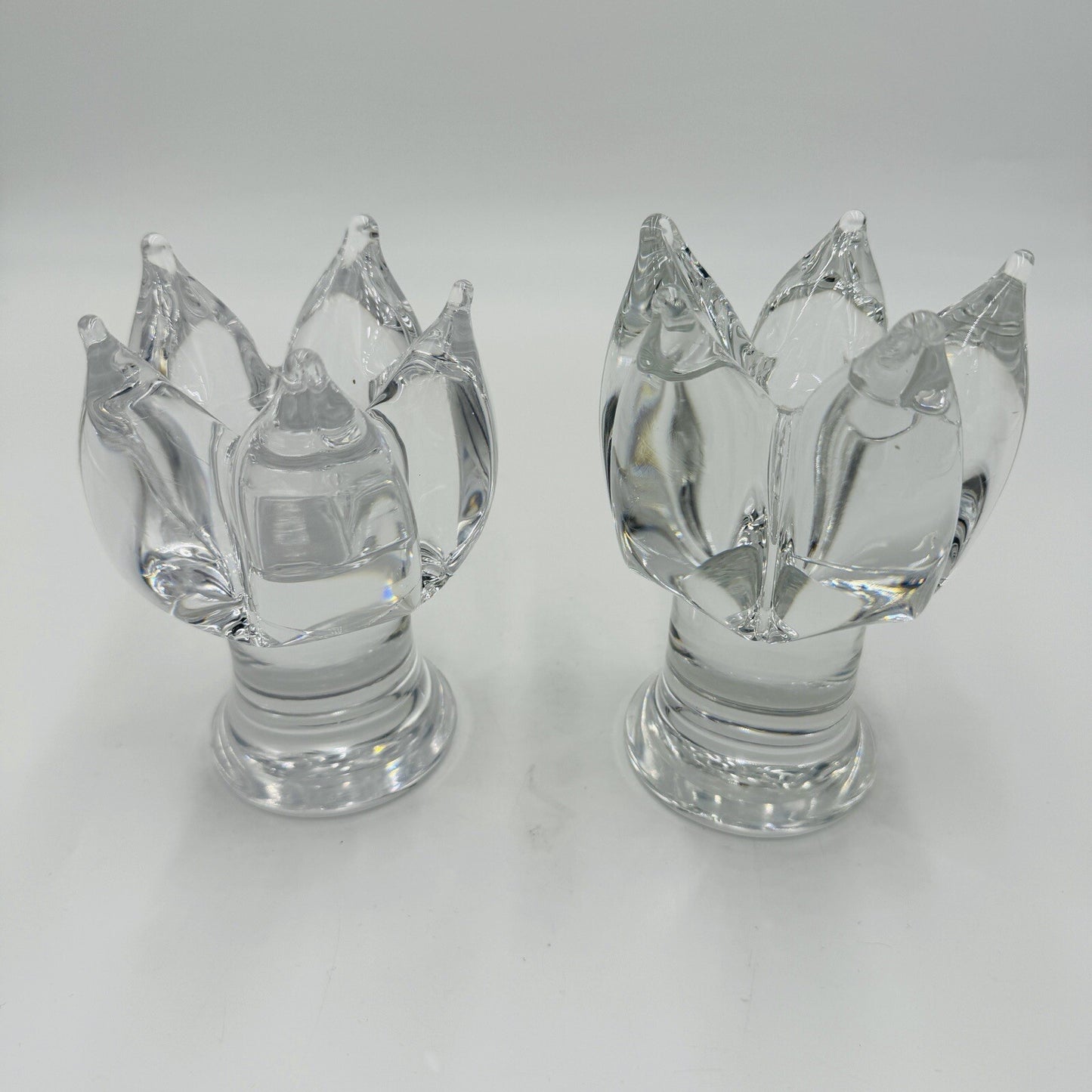 2 Kosta Boda Goran Warff Clear Glass Candlestick Holders 5.25in Signed Vintage